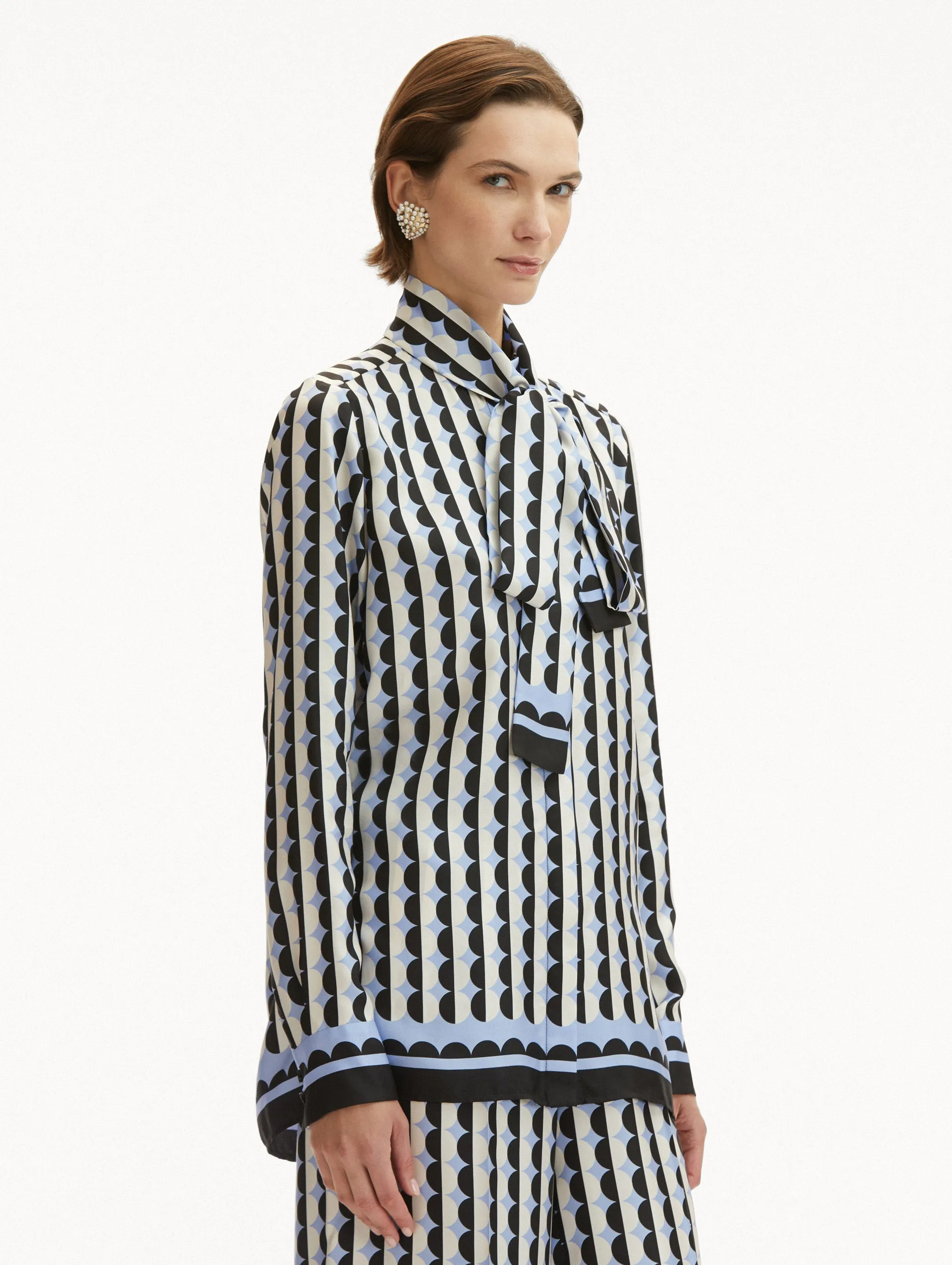 Geometric Circle Silk Twill Blouse