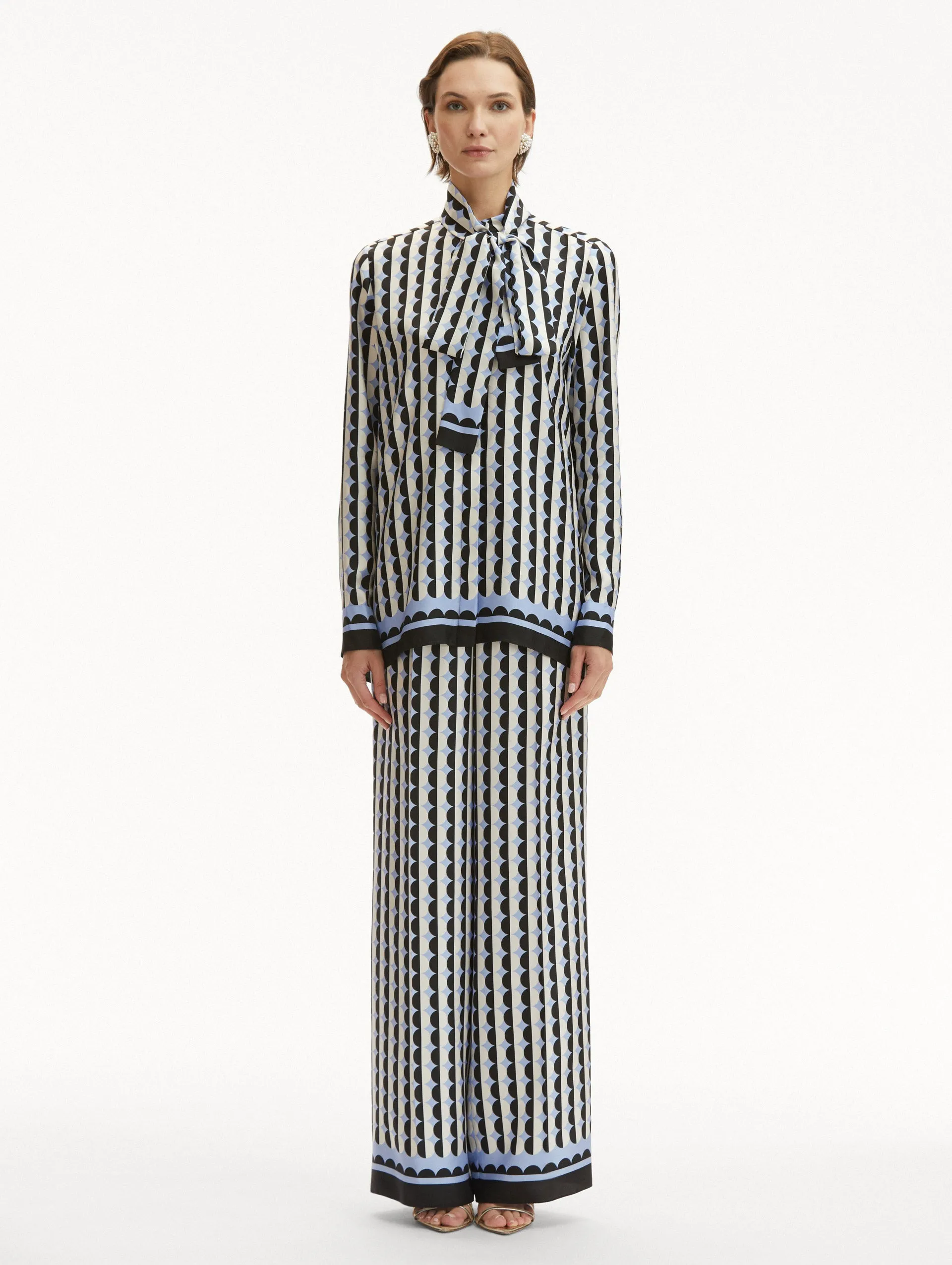 Geometric Circle Silk Twill Blouse