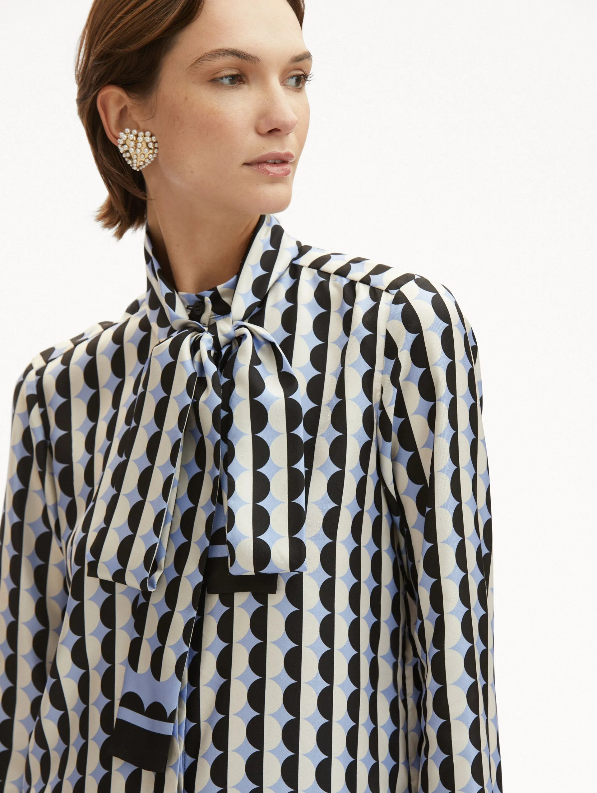 Geometric Circle Silk Twill Blouse