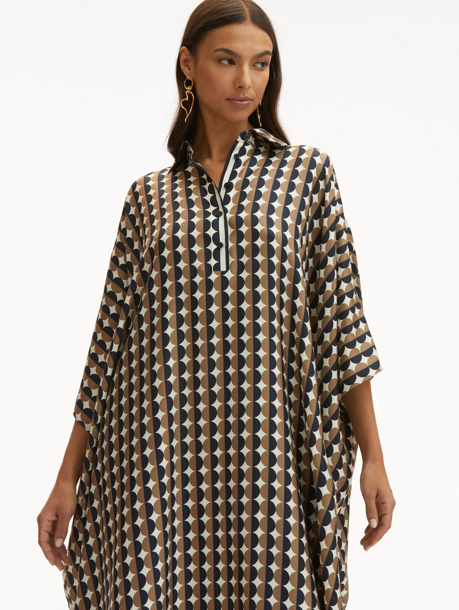 Geometric Circle Silk Twill Caftan