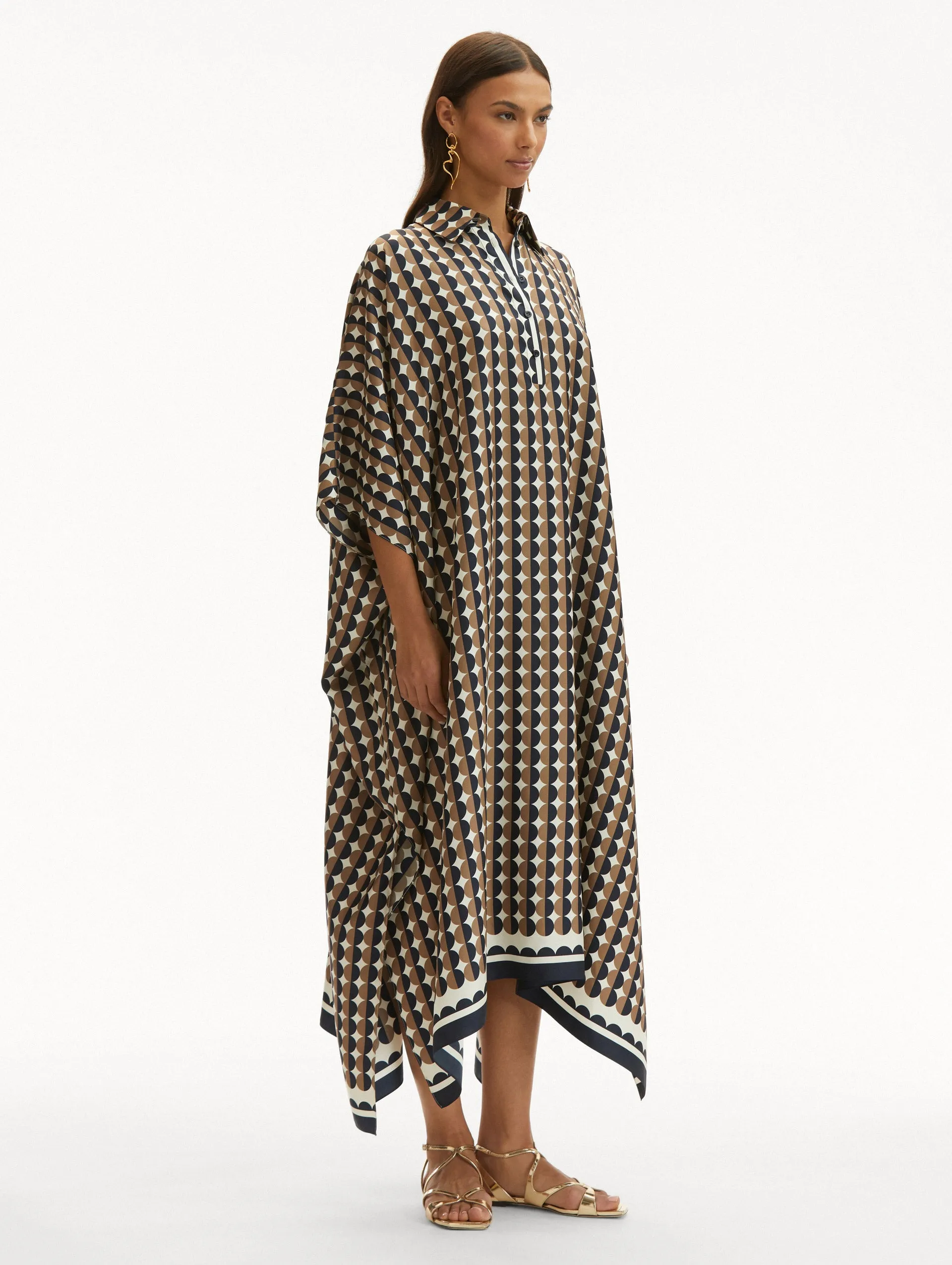Geometric Circle Silk Twill Caftan