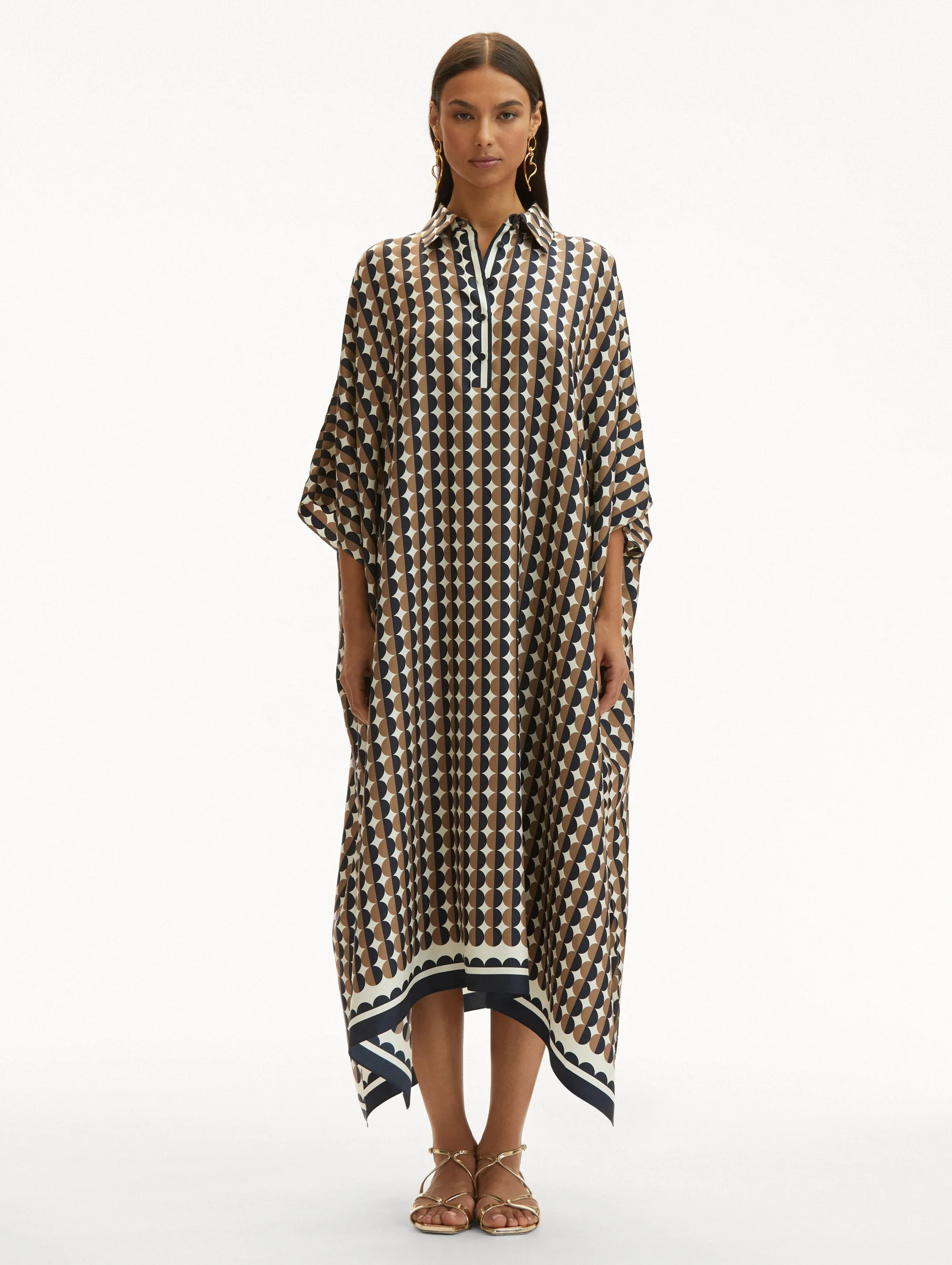 Geometric Circle Silk Twill Caftan