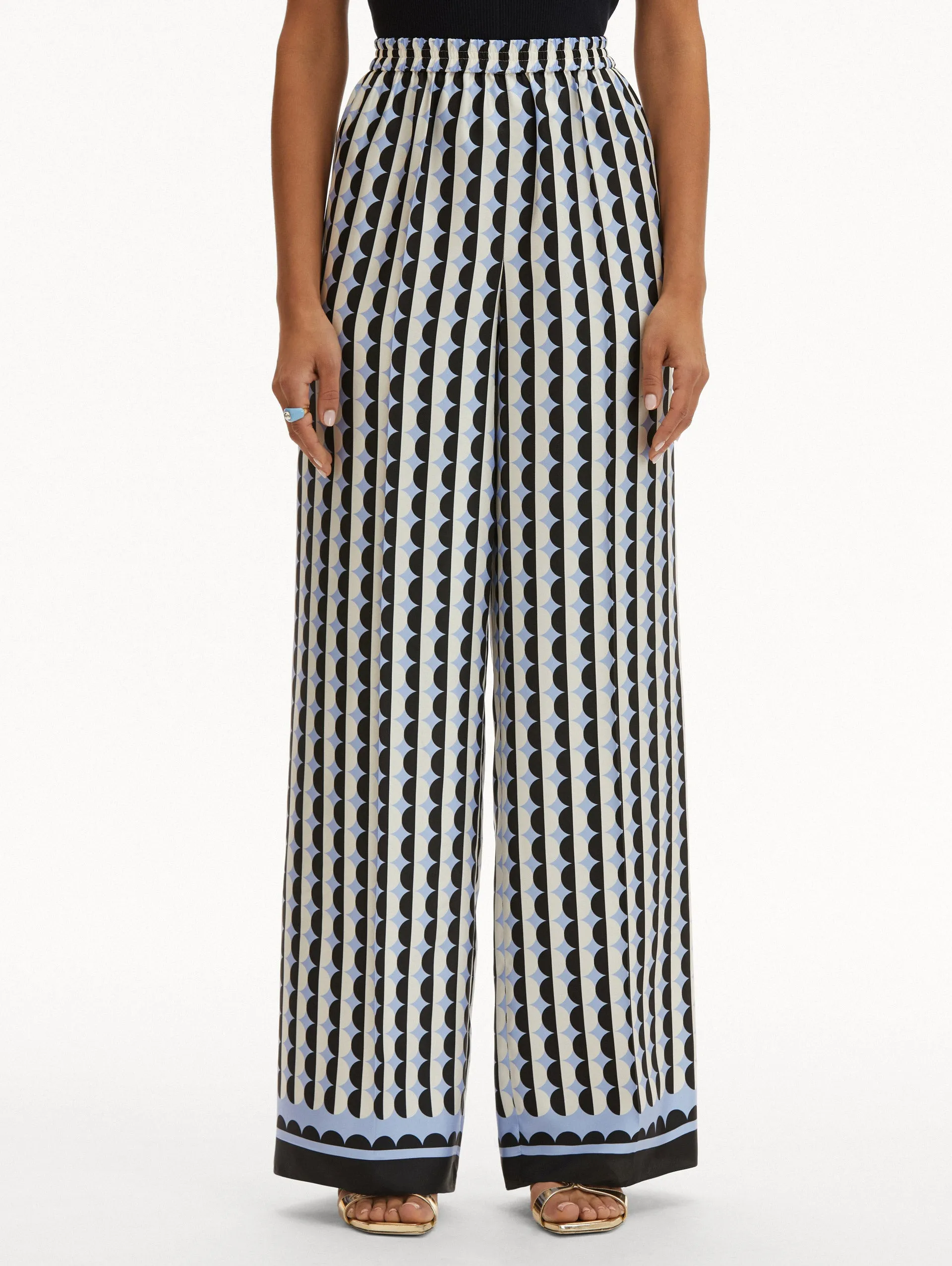 Geometric Circle Silk Twill Pants