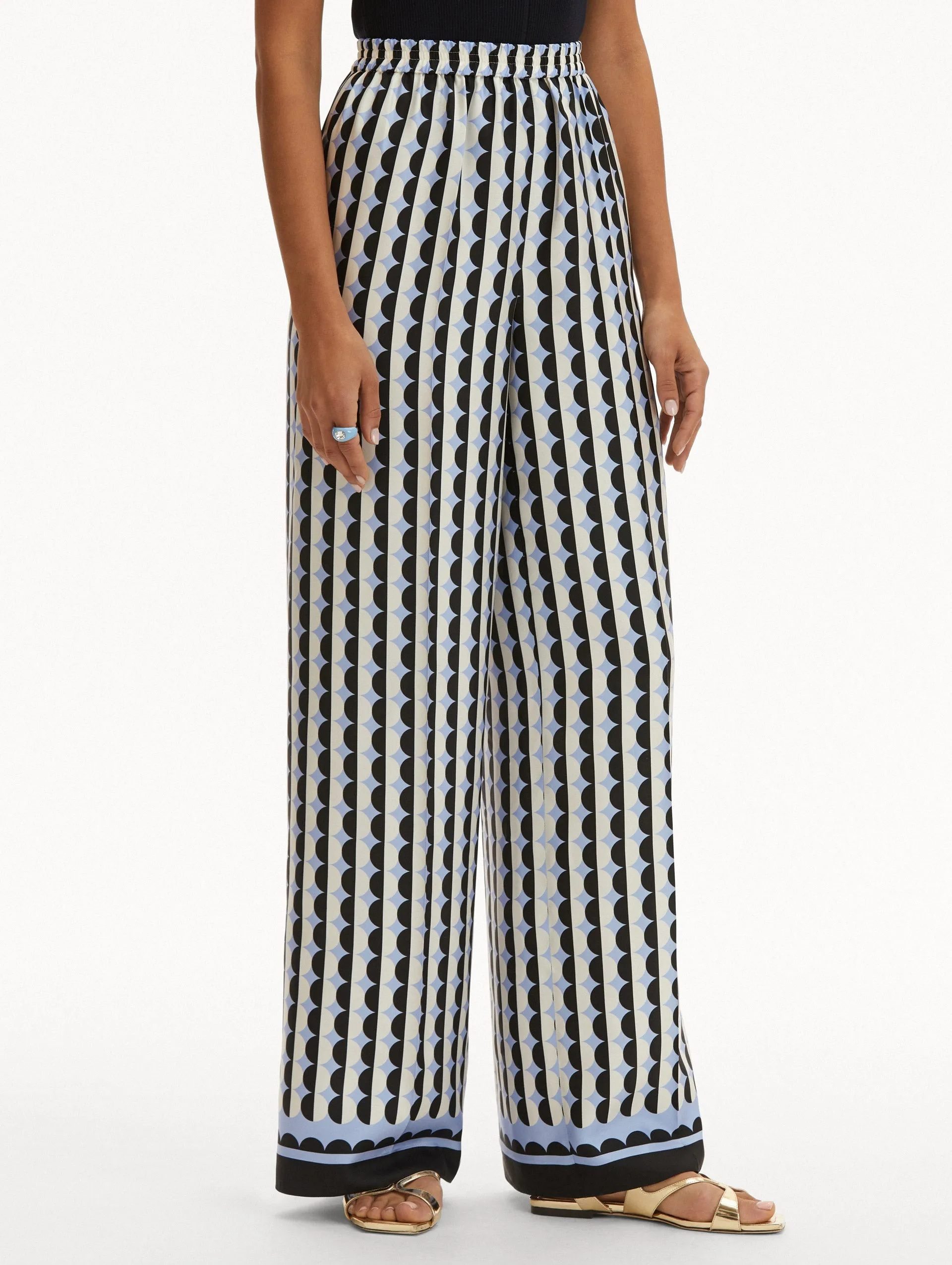 Geometric Circle Silk Twill Pants