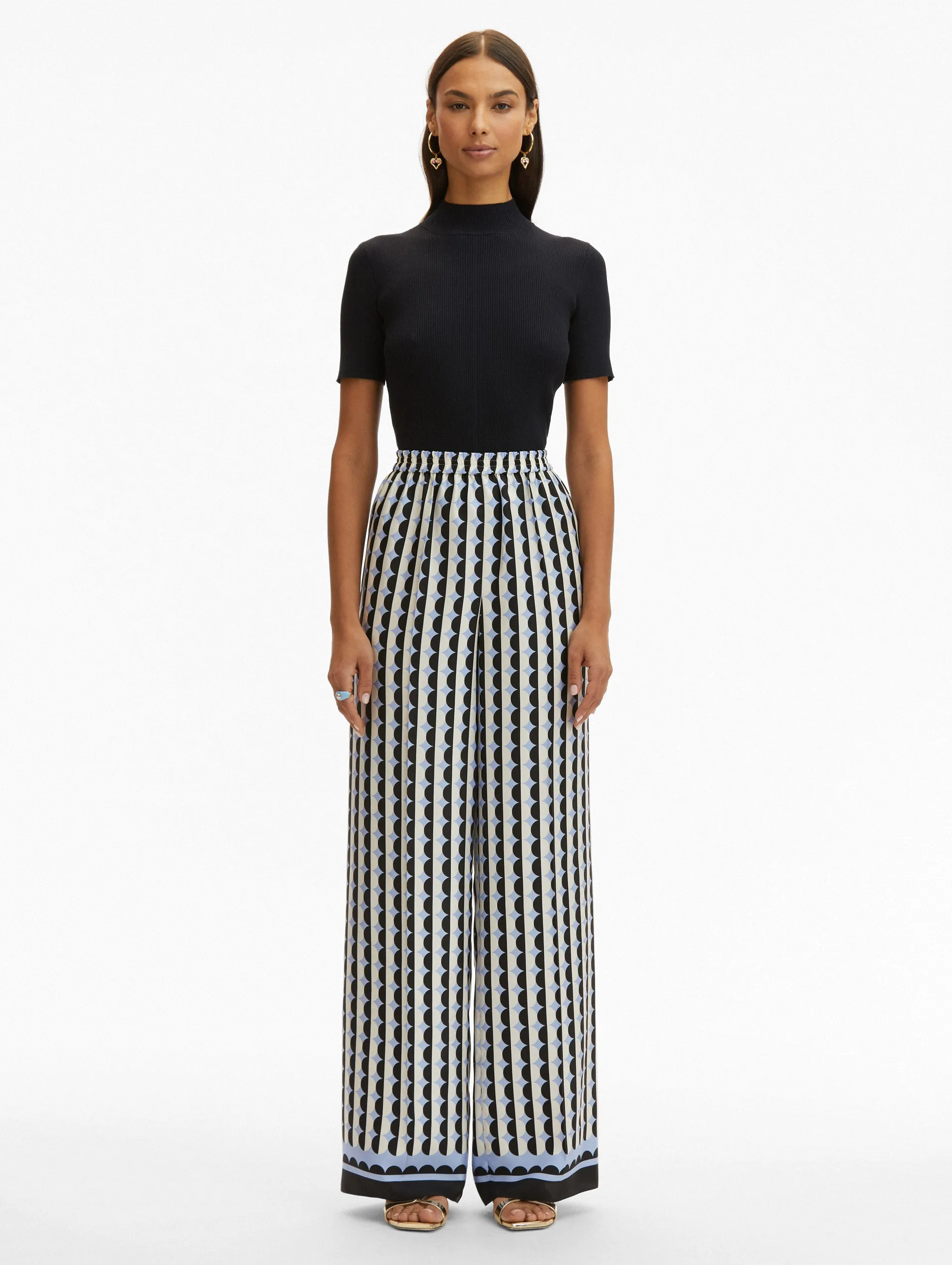 Geometric Circle Silk Twill Pants