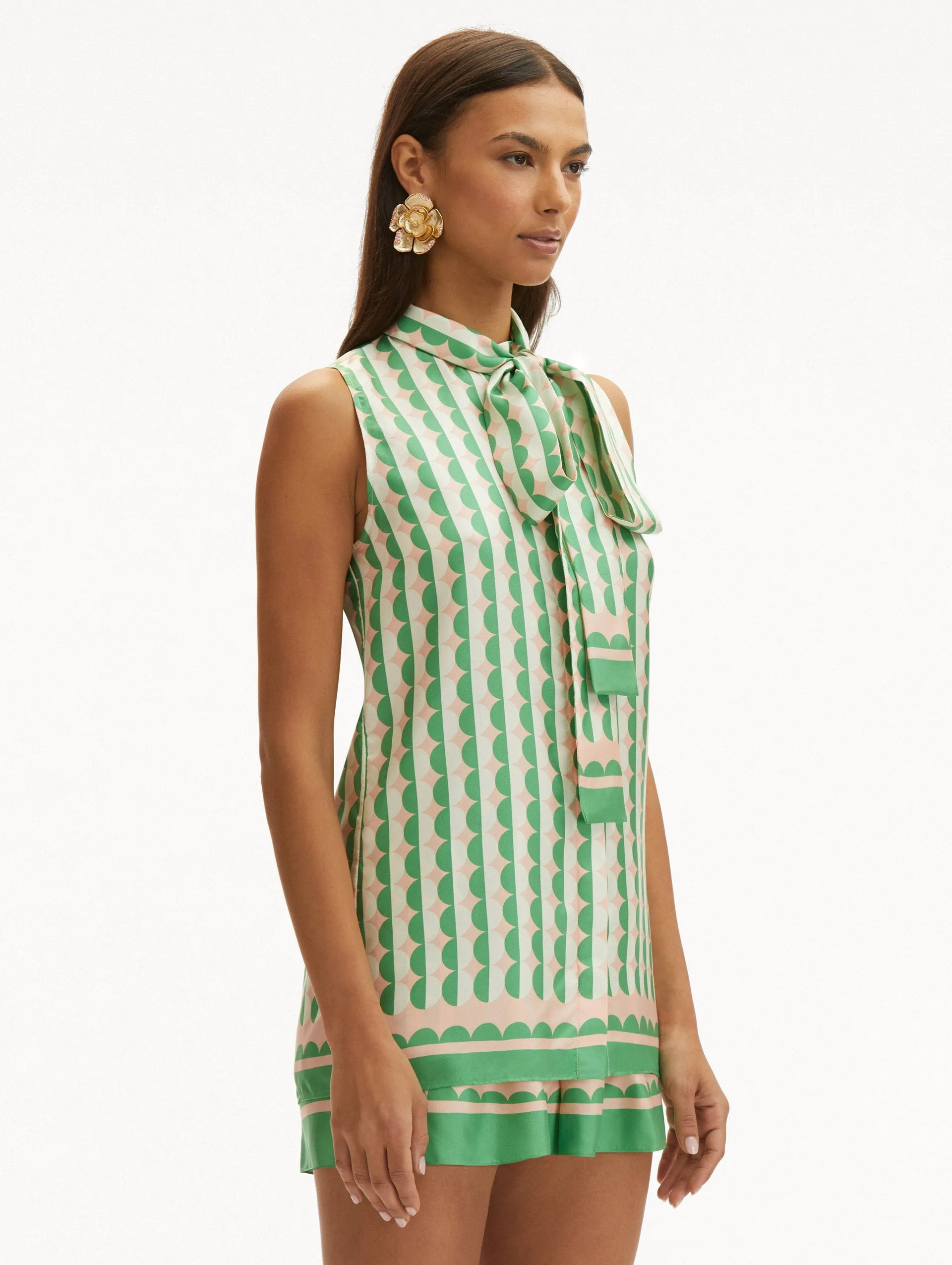 Geometric Circle Silk Twill Sleeveless Blouse