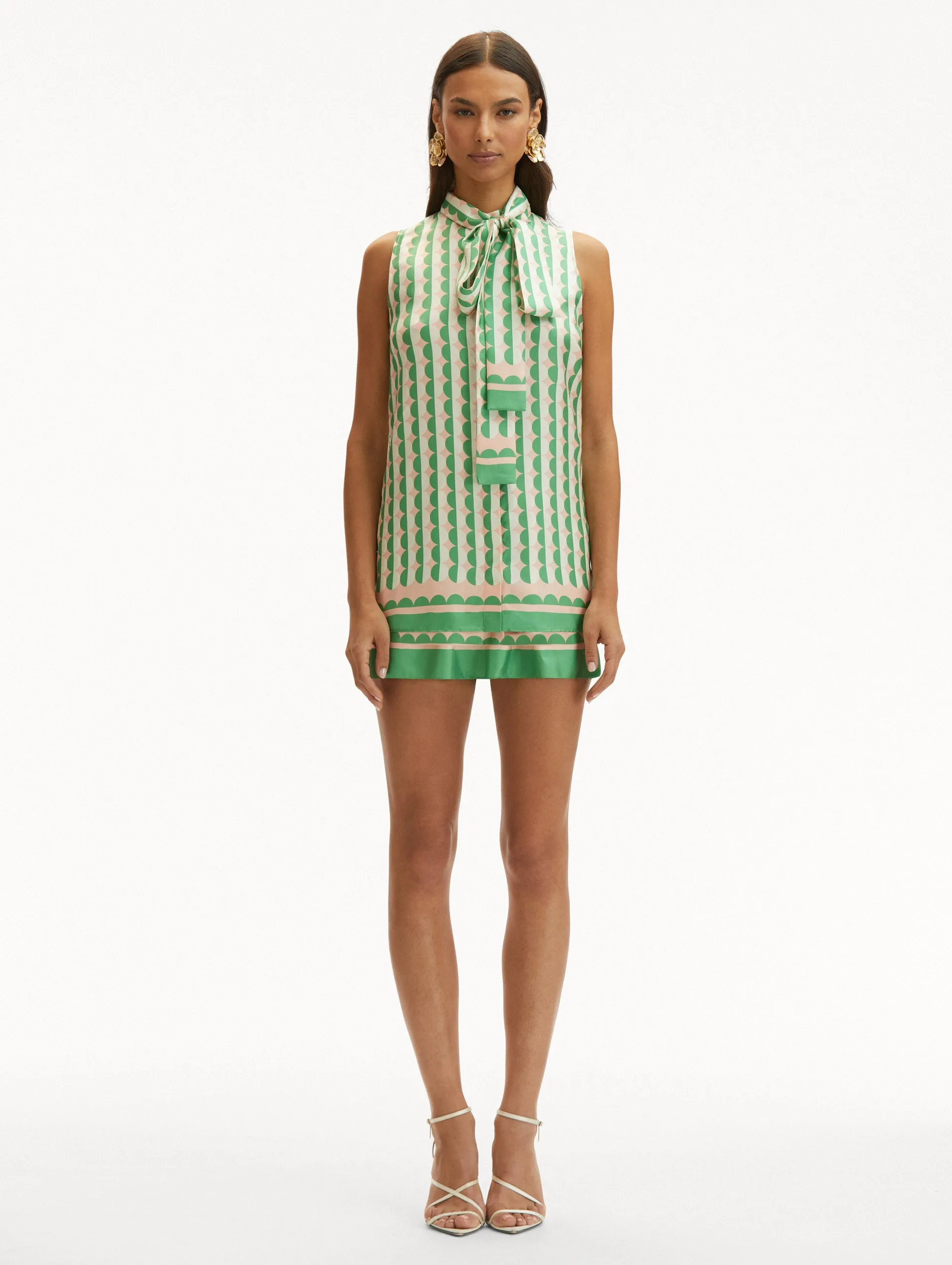 Geometric Circle Silk Twill Sleeveless Blouse