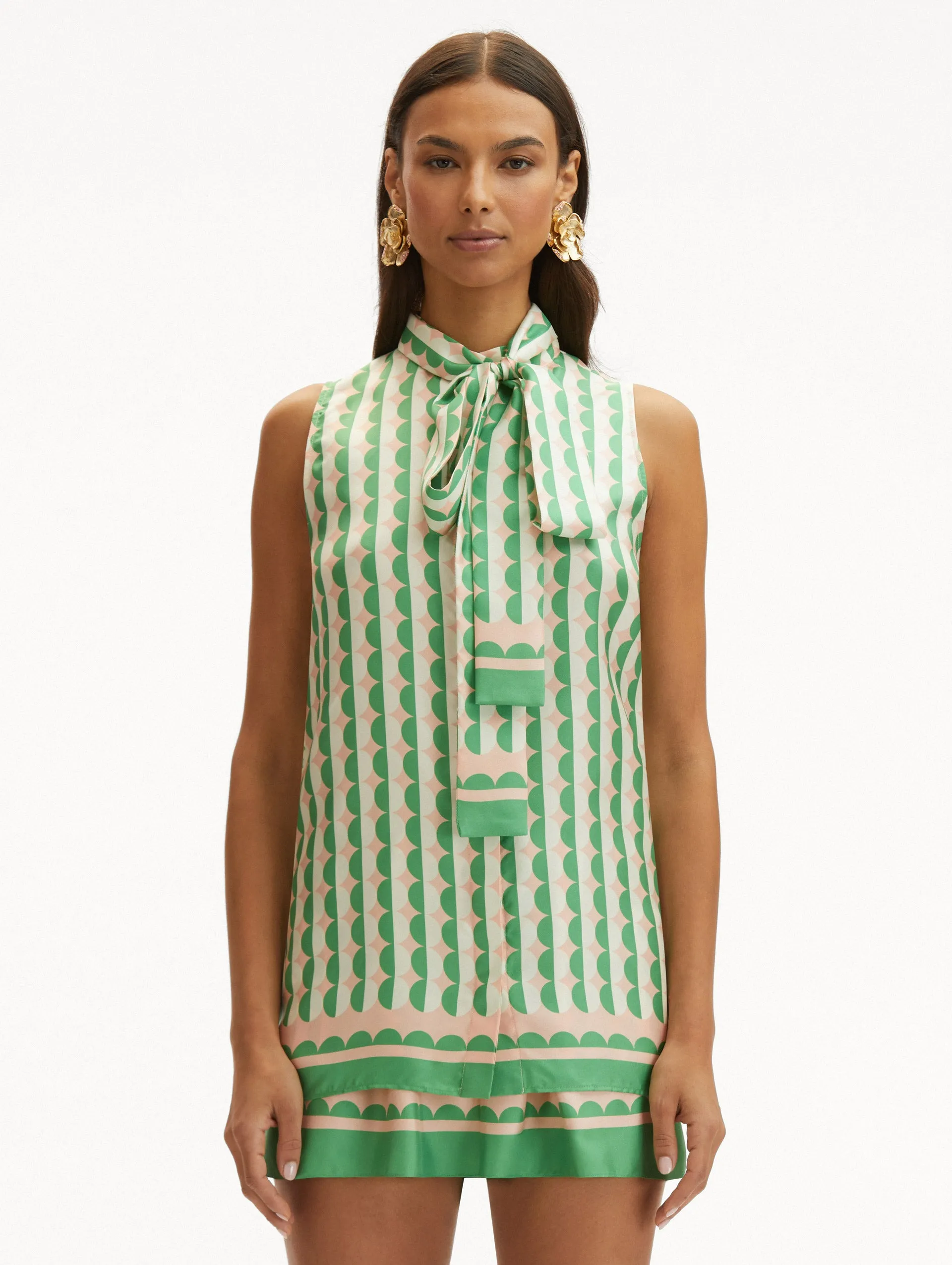 Geometric Circle Silk Twill Sleeveless Blouse