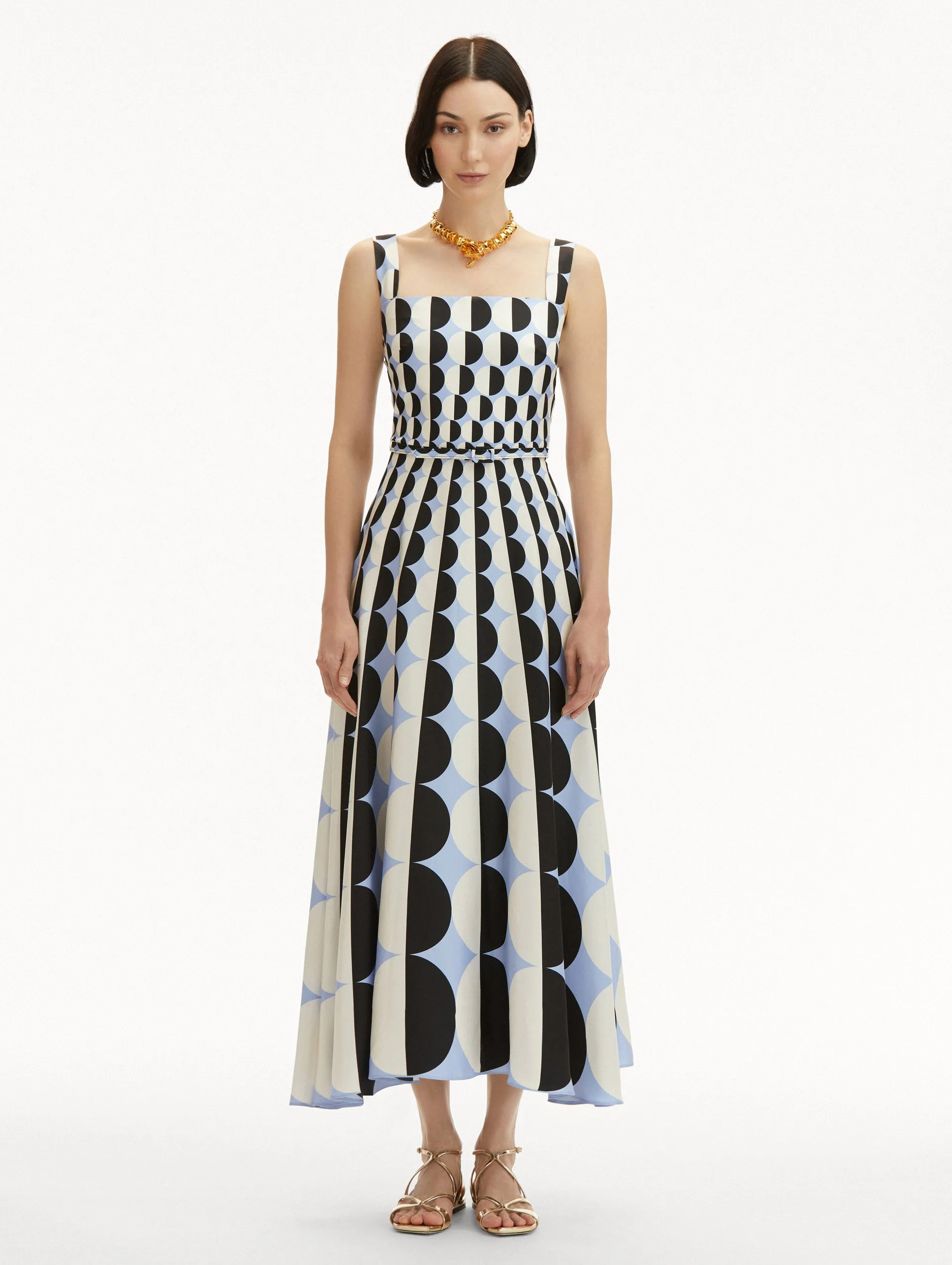 Geometric Circle Silk Twill Sleeveless Dress
