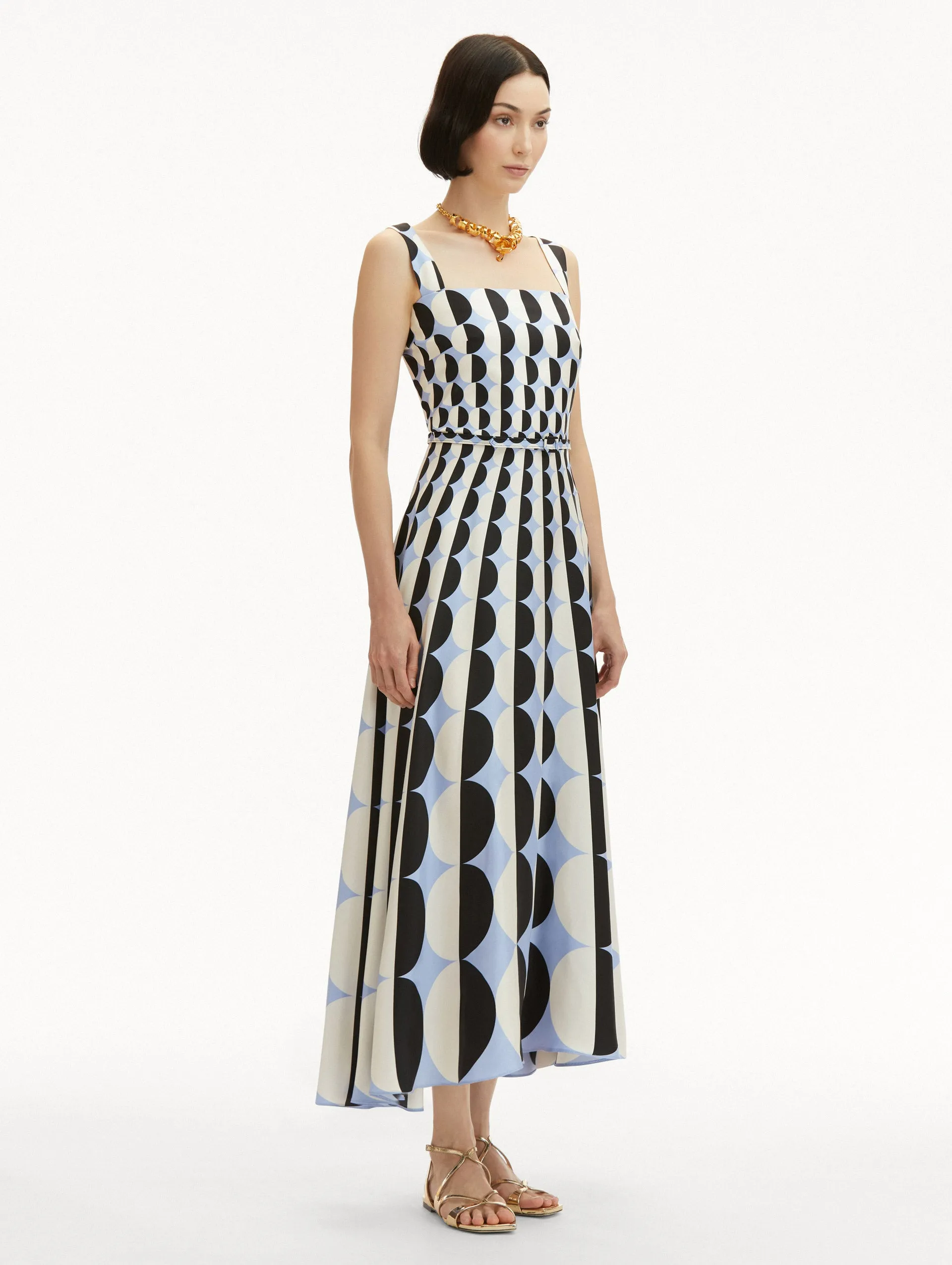 Geometric Circle Silk Twill Sleeveless Dress