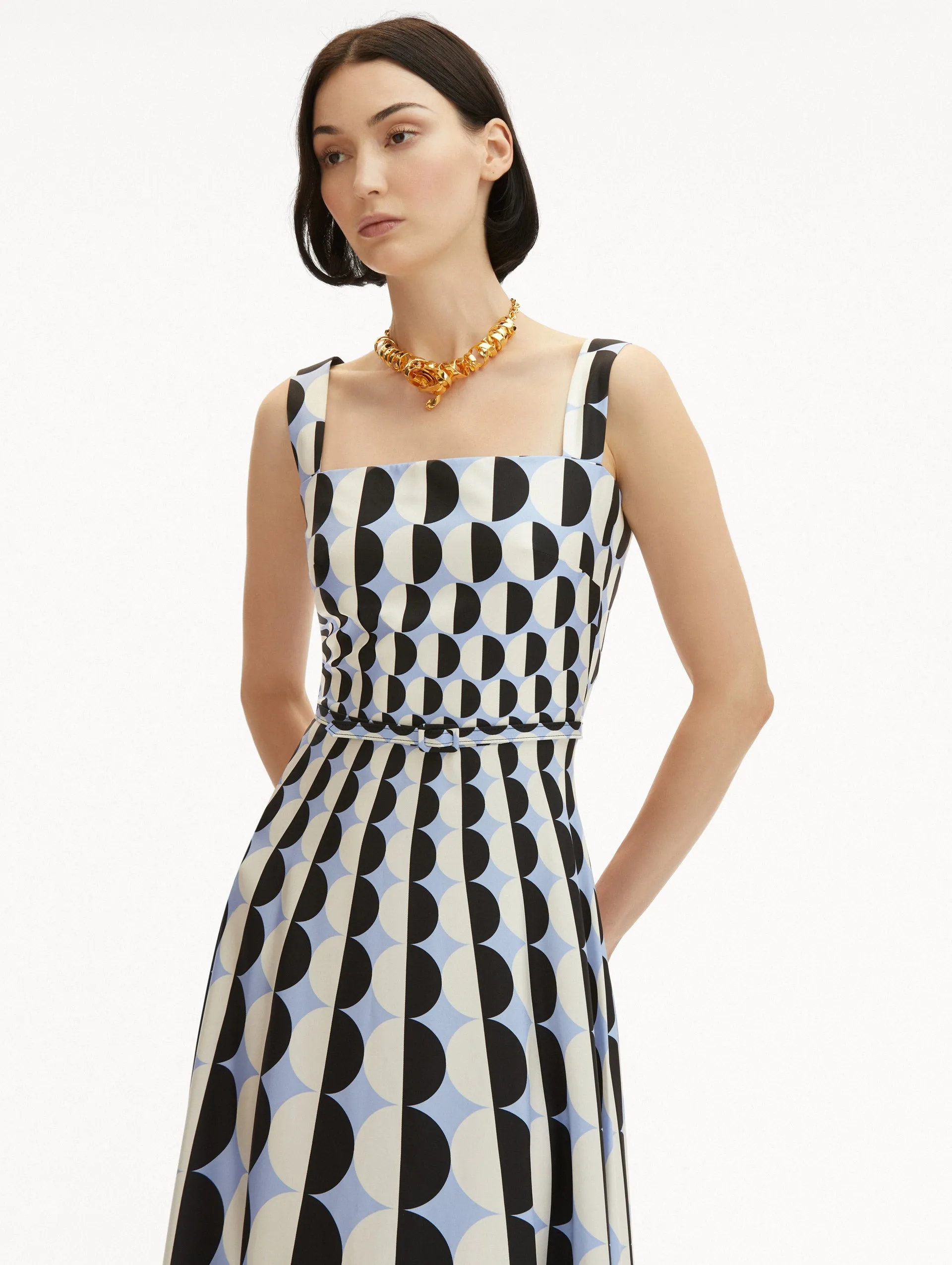 Geometric Circle Silk Twill Sleeveless Dress