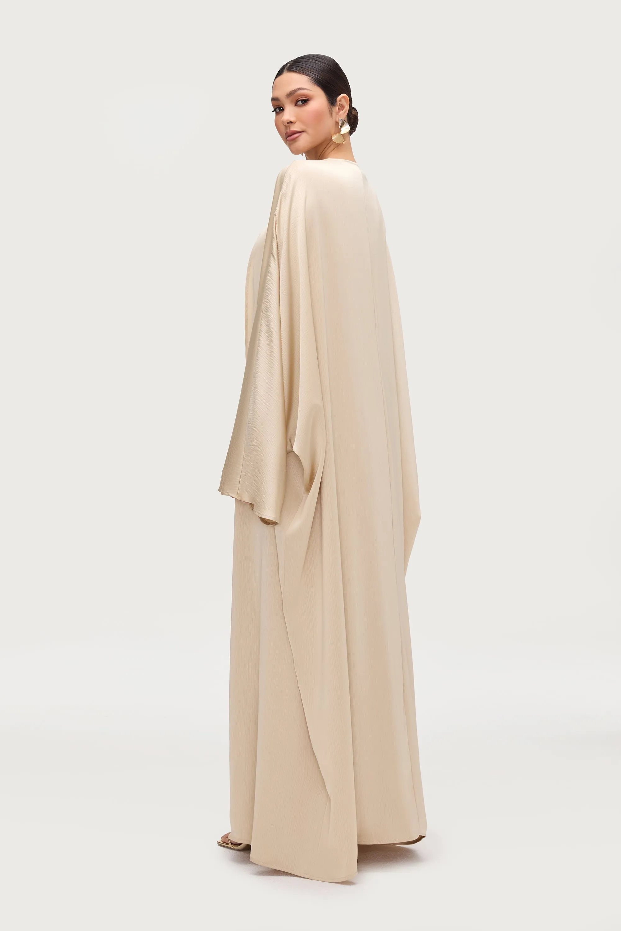 Ghada Satin Open Abaya & Dress Set - Golden Sand