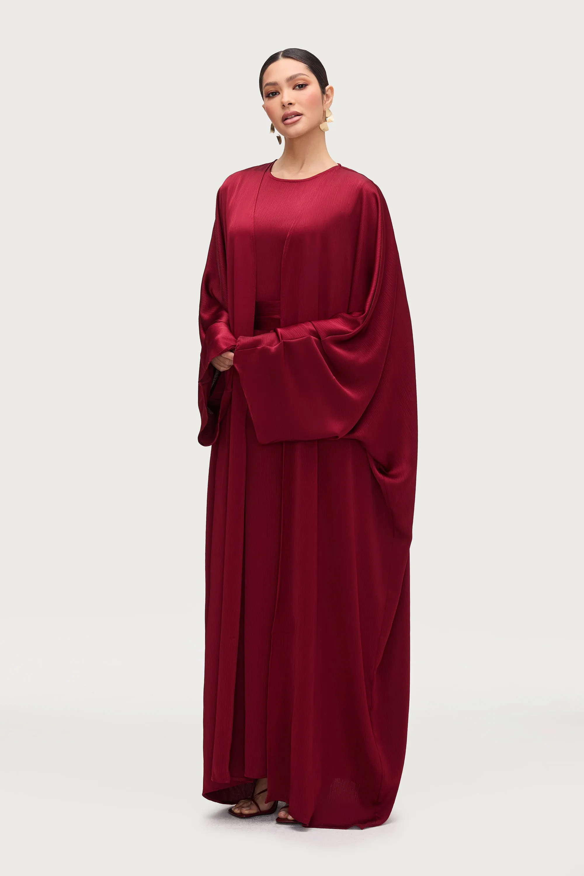 Ghada Satin Open Abaya & Dress Set - Karaz