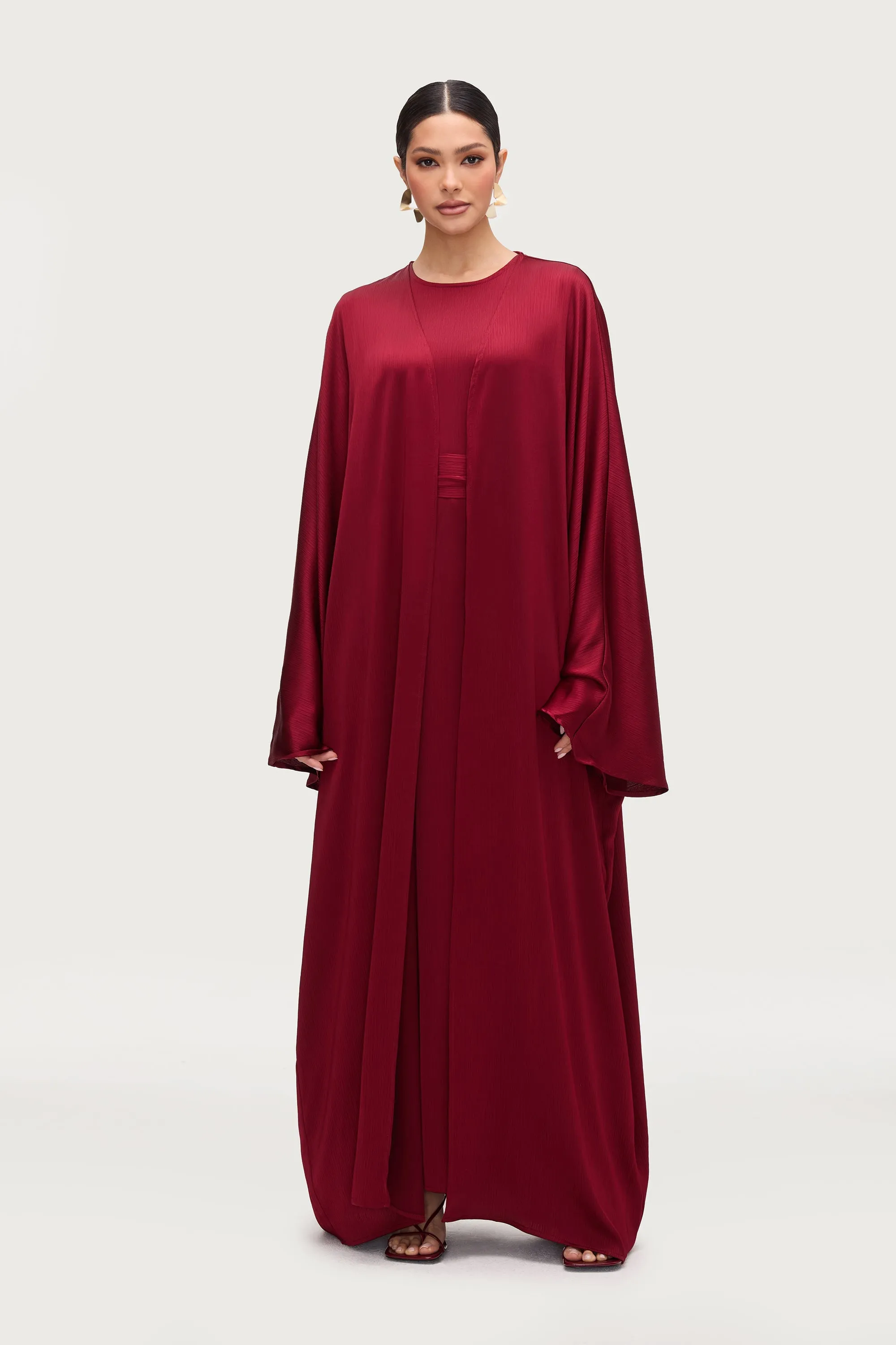 Ghada Satin Open Abaya & Dress Set - Karaz