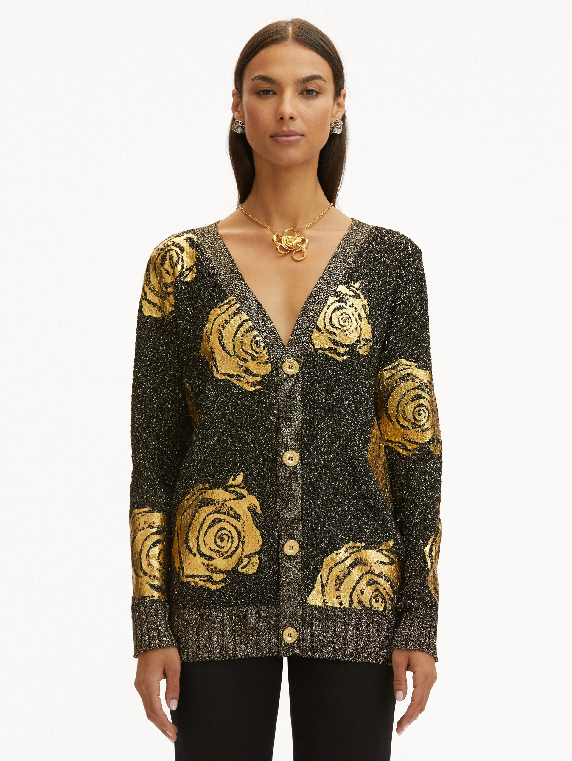 Gold Foil English Rose Cardigan