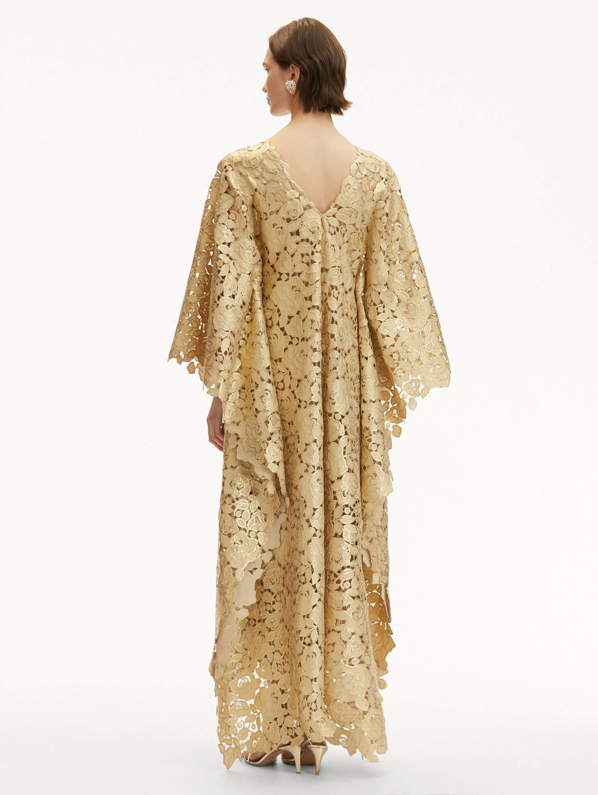 Gold Foil Rose Guipure Caftan