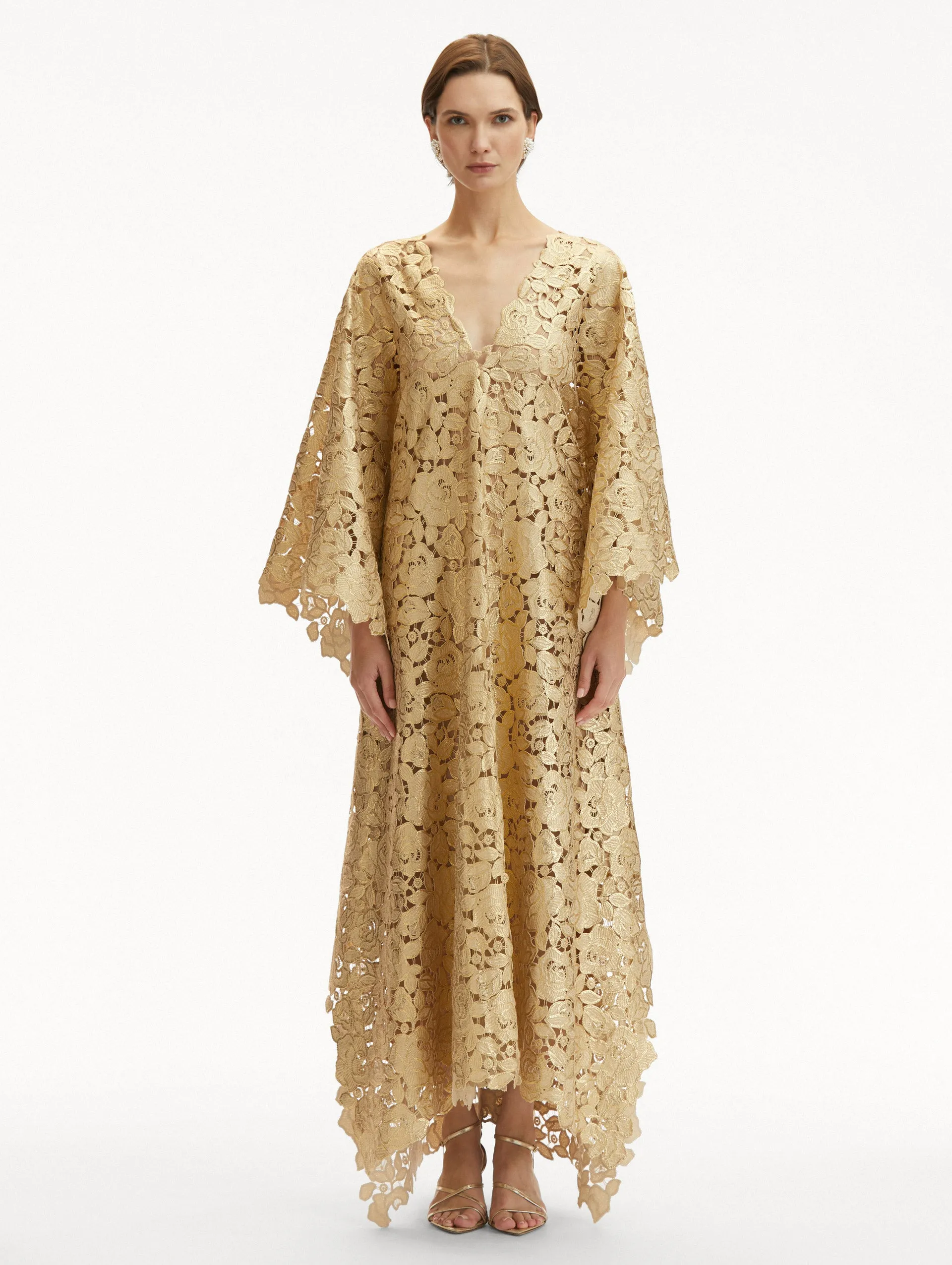 Gold Foil Rose Guipure Caftan