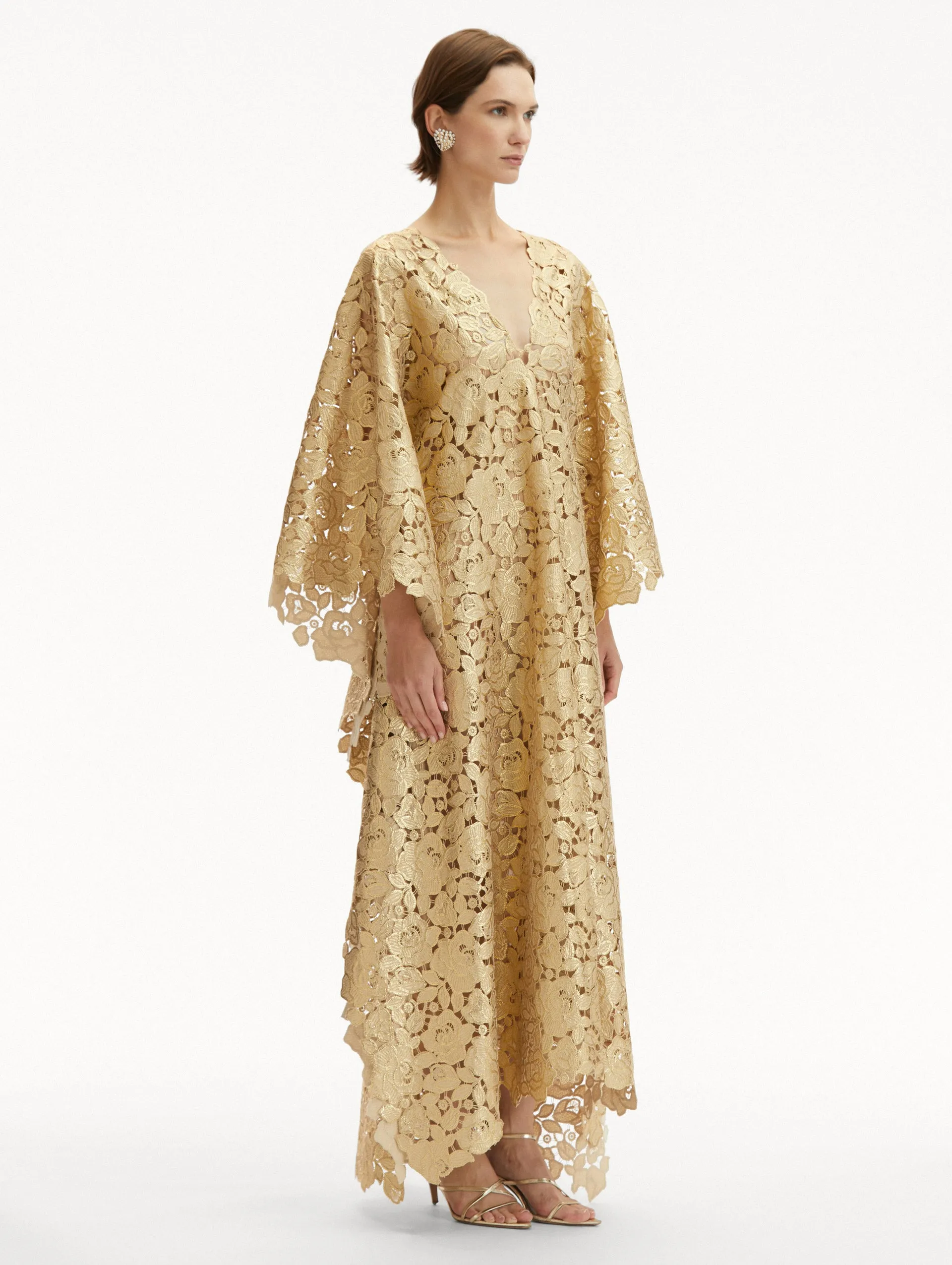 Gold Foil Rose Guipure Caftan