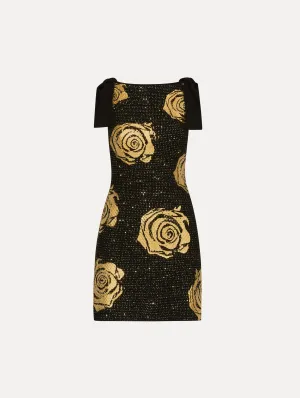 Gold Foil Rose Knit Dress