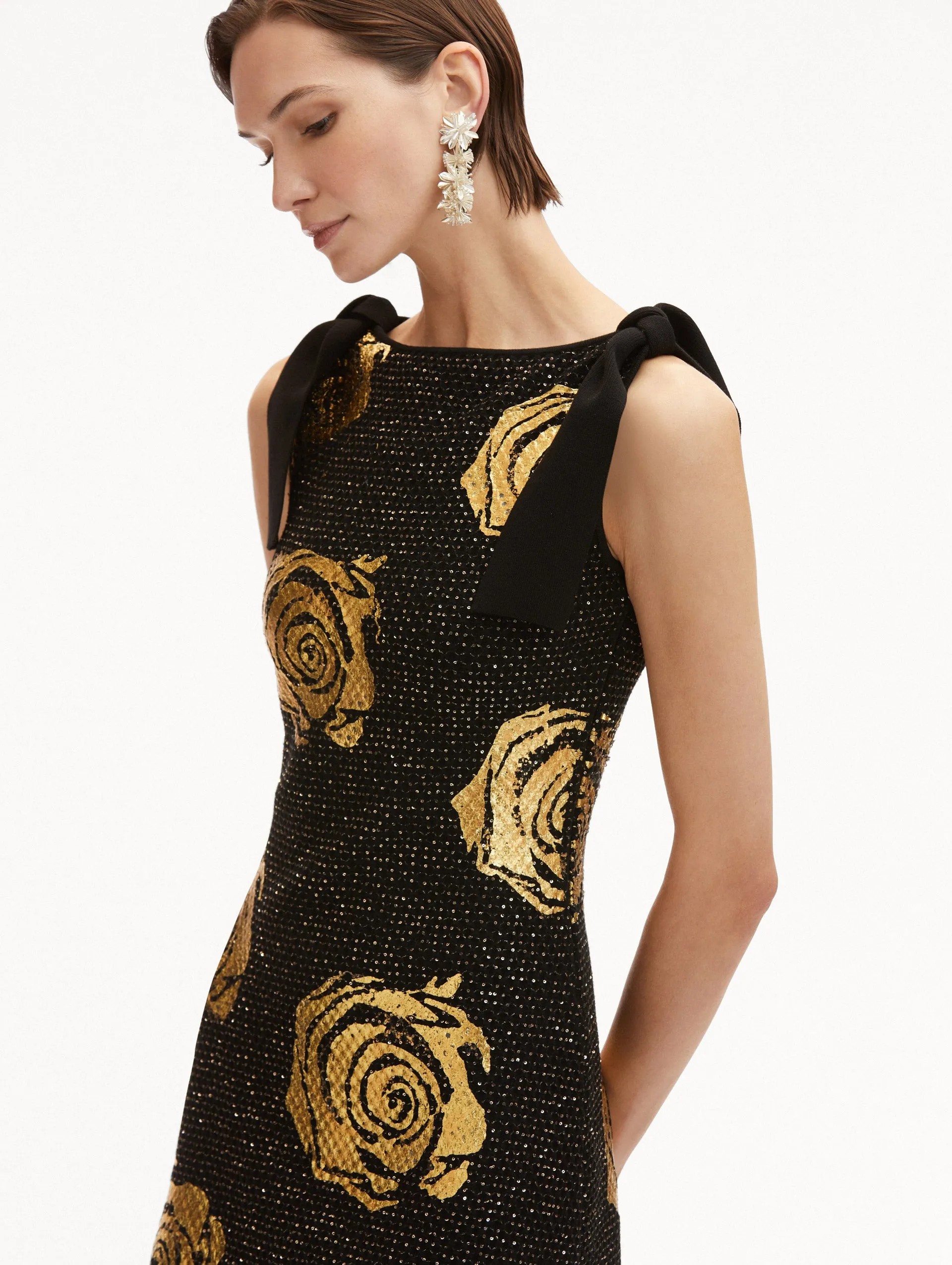 Gold Foil Rose Knit Dress
