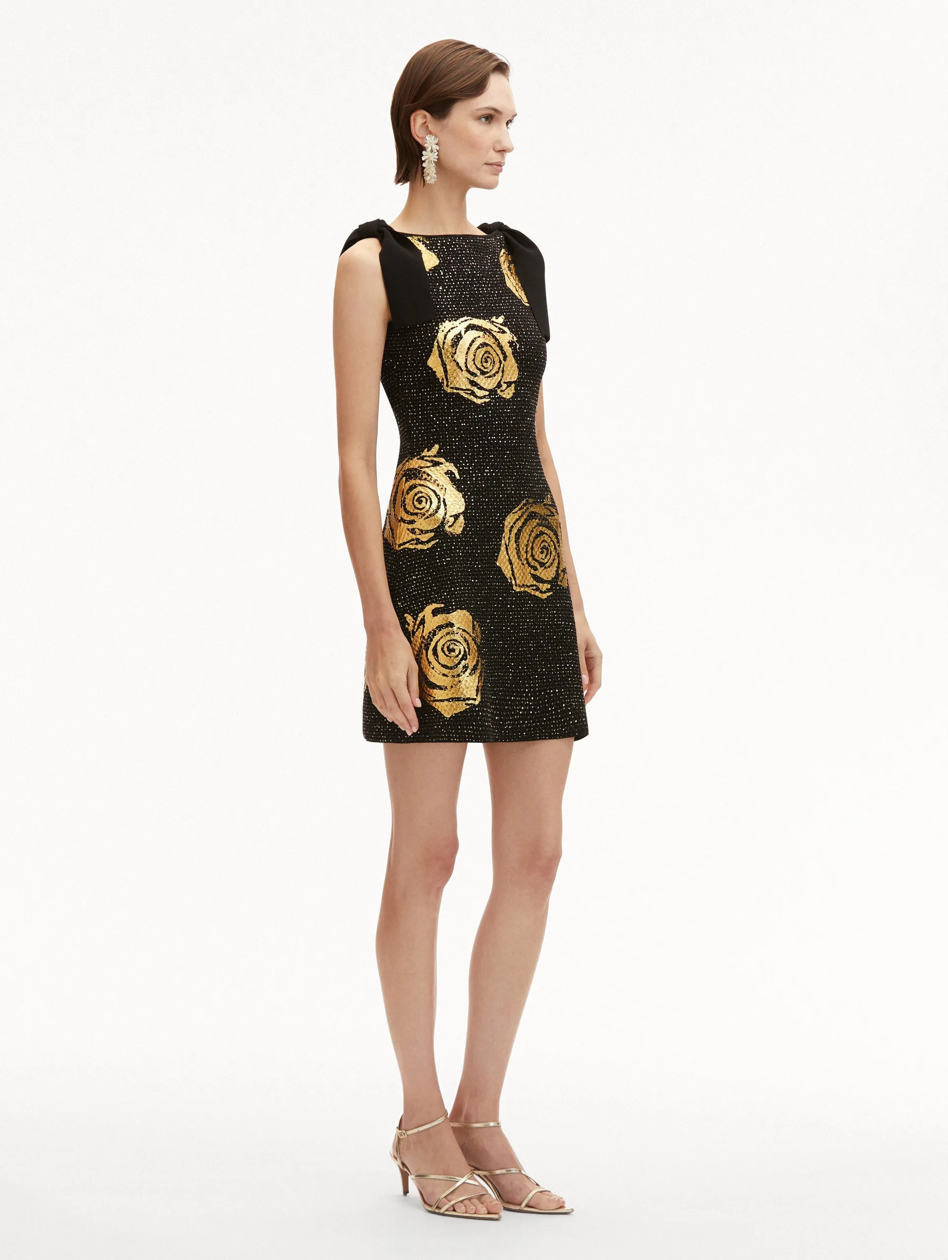 Gold Foil Rose Knit Dress