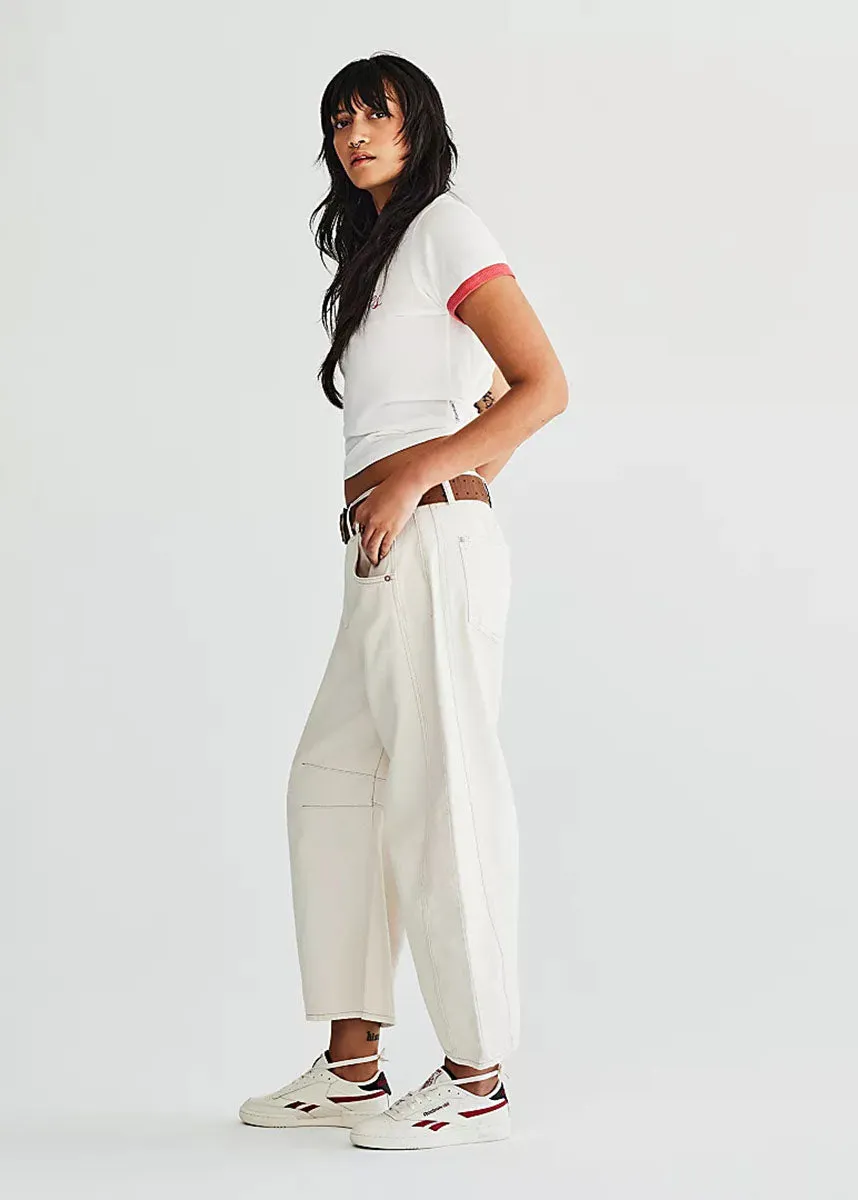Good Luck Mid Rise Barrel Jeans - Milk