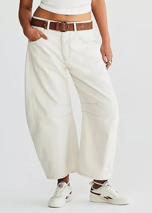 Good Luck Mid Rise Barrel Jeans - Milk