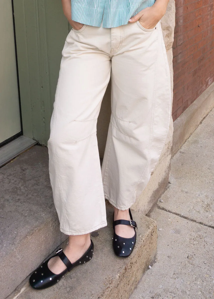 Good Luck Mid Rise Barrel Jeans - Milk