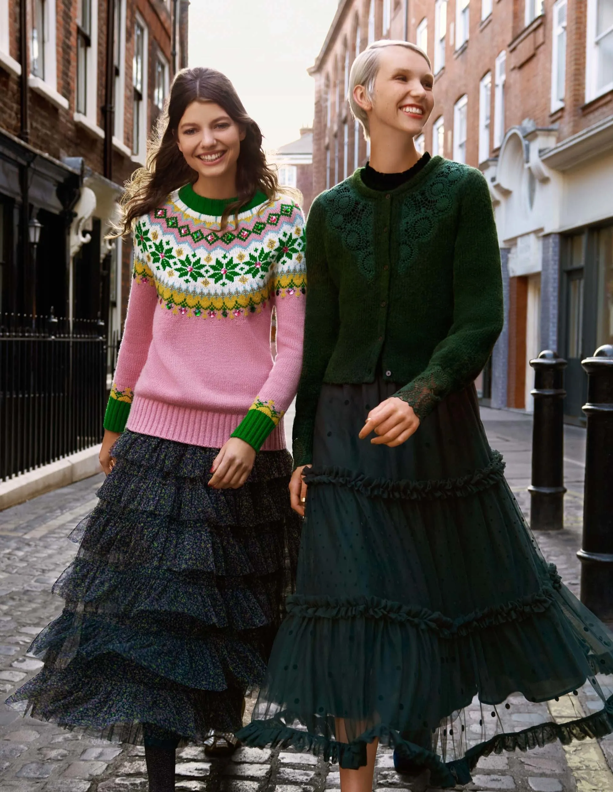 Green Ditsy Floral Tulle Midi Skirt-Seaweed. Wild Vine