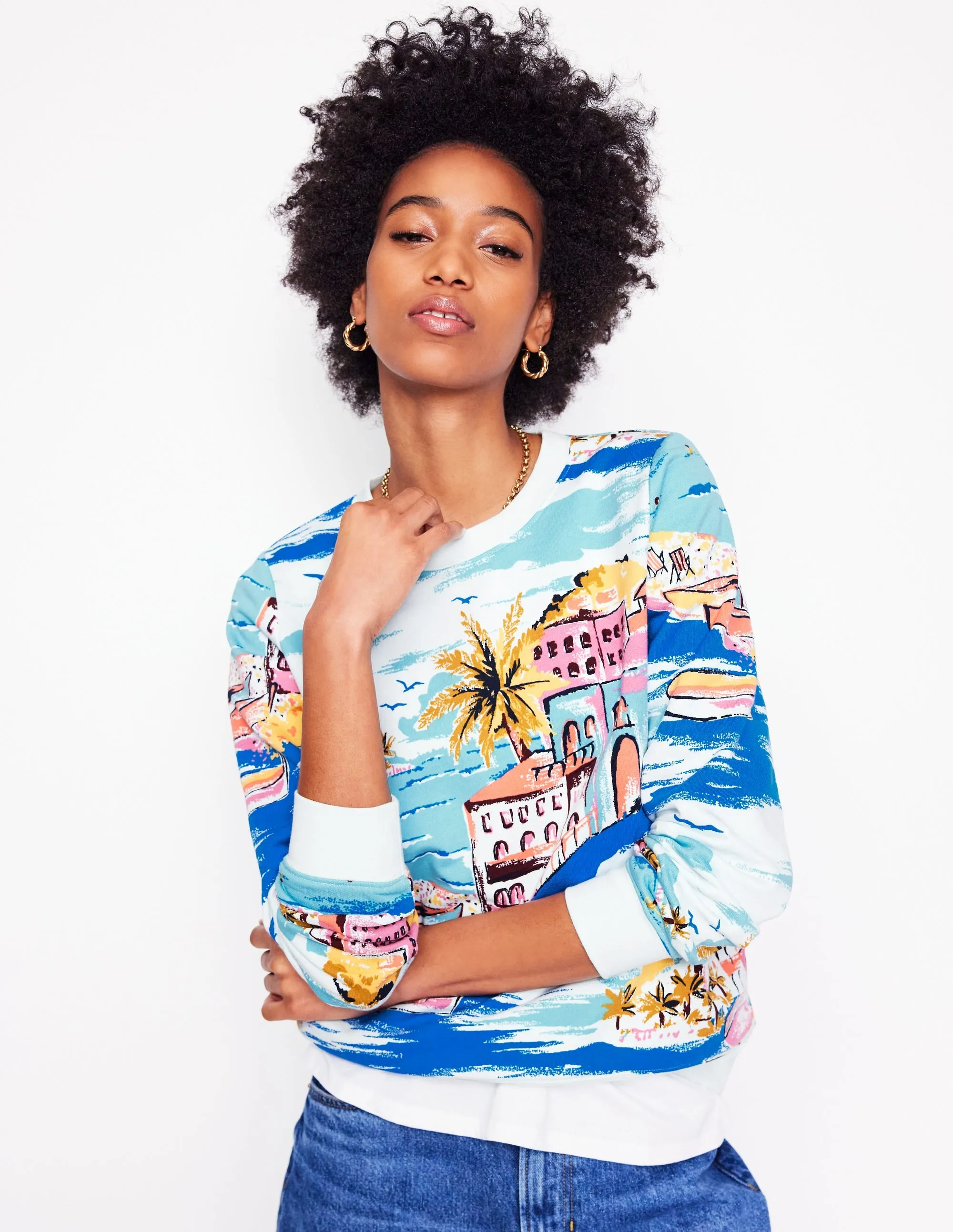 Hannah Printed Sweatshirt-Multi. Paradise Bay