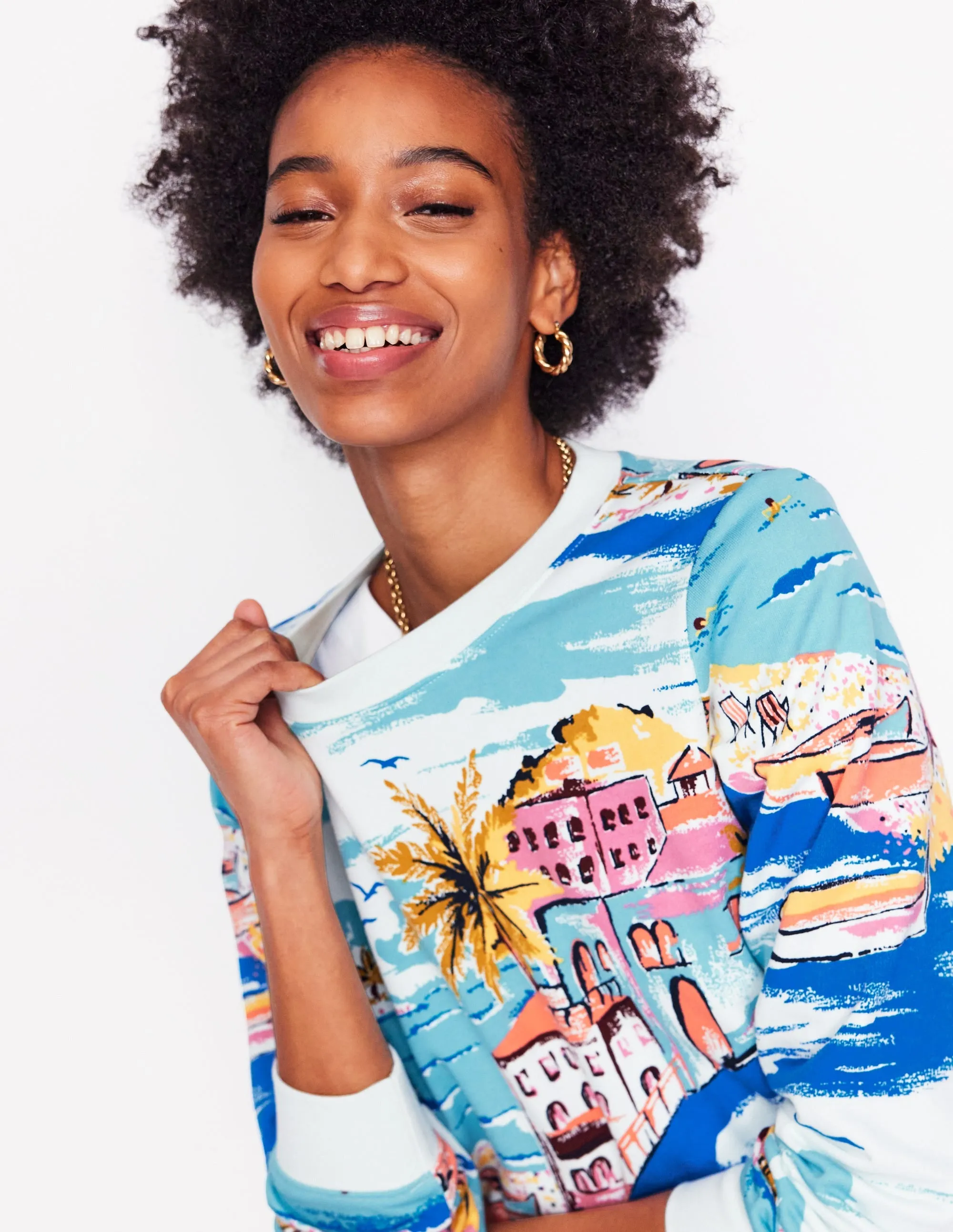 Hannah Printed Sweatshirt-Multi. Paradise Bay