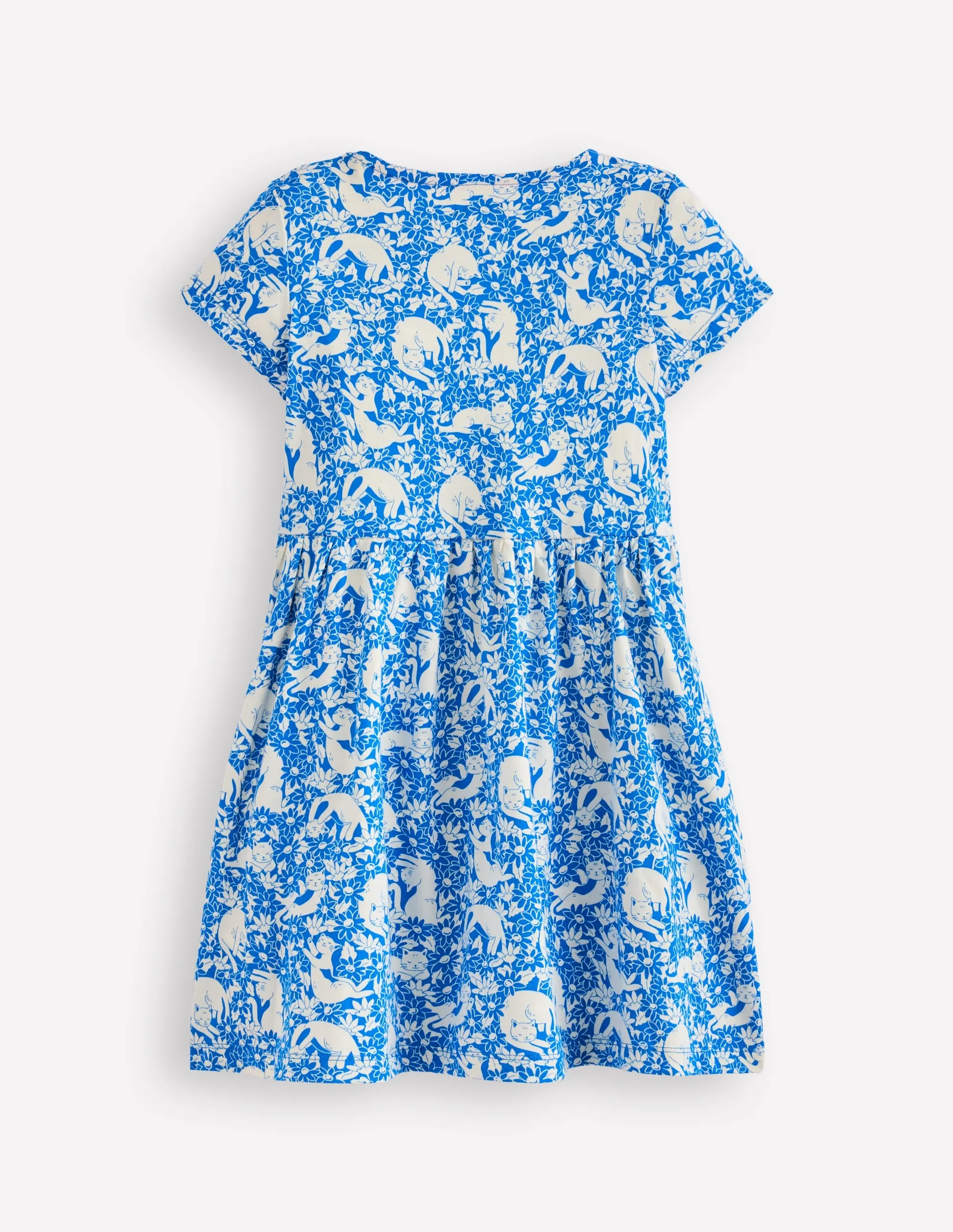 Heart Pocket Fun Jersey Dress-Kingfisher Blue Kitten Meadow