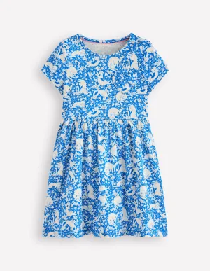 Heart Pocket Fun Jersey Dress-Kingfisher Blue Kitten Meadow