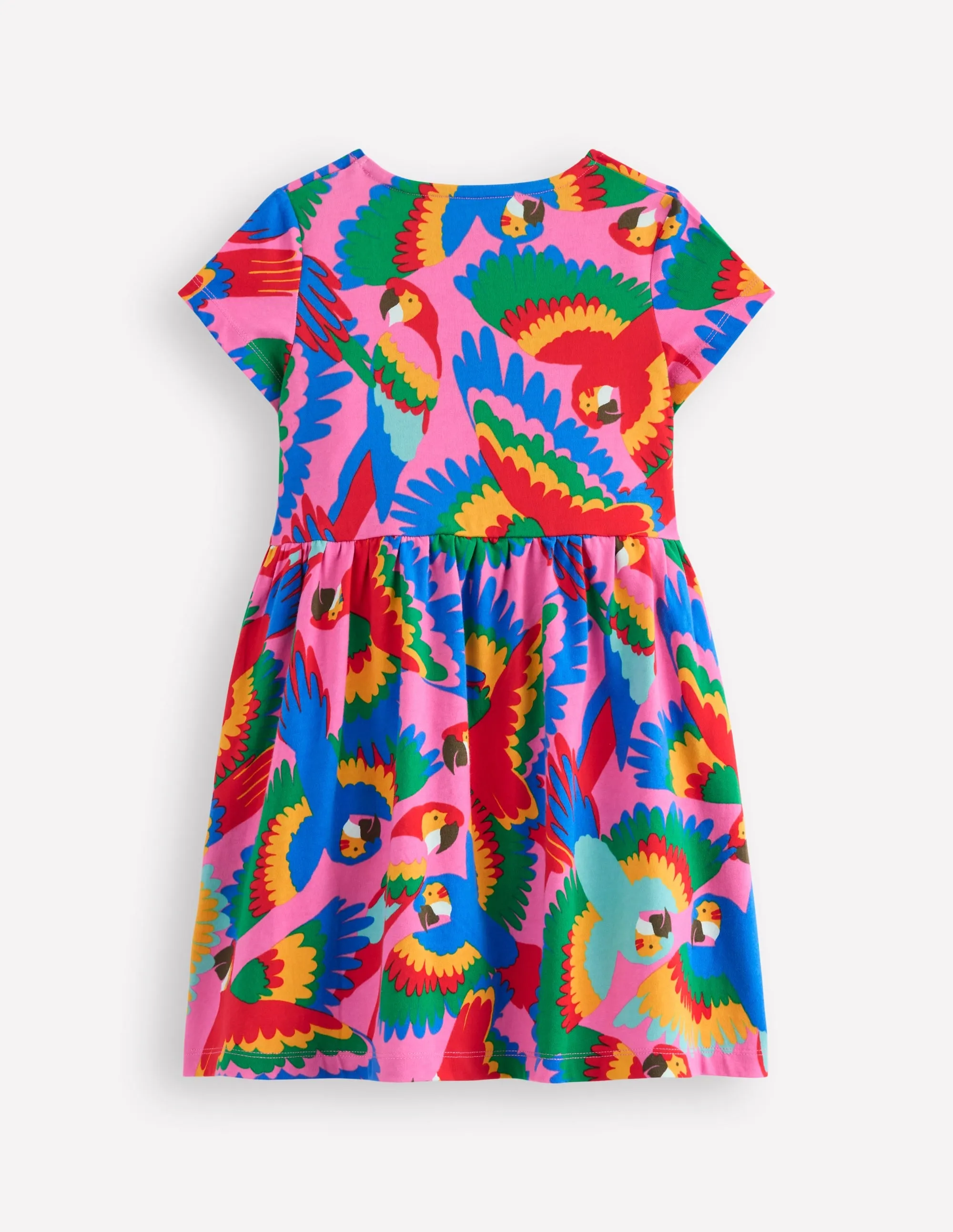 Heart Pocket Fun Jersey Dress-Multi Rainbow Parrot