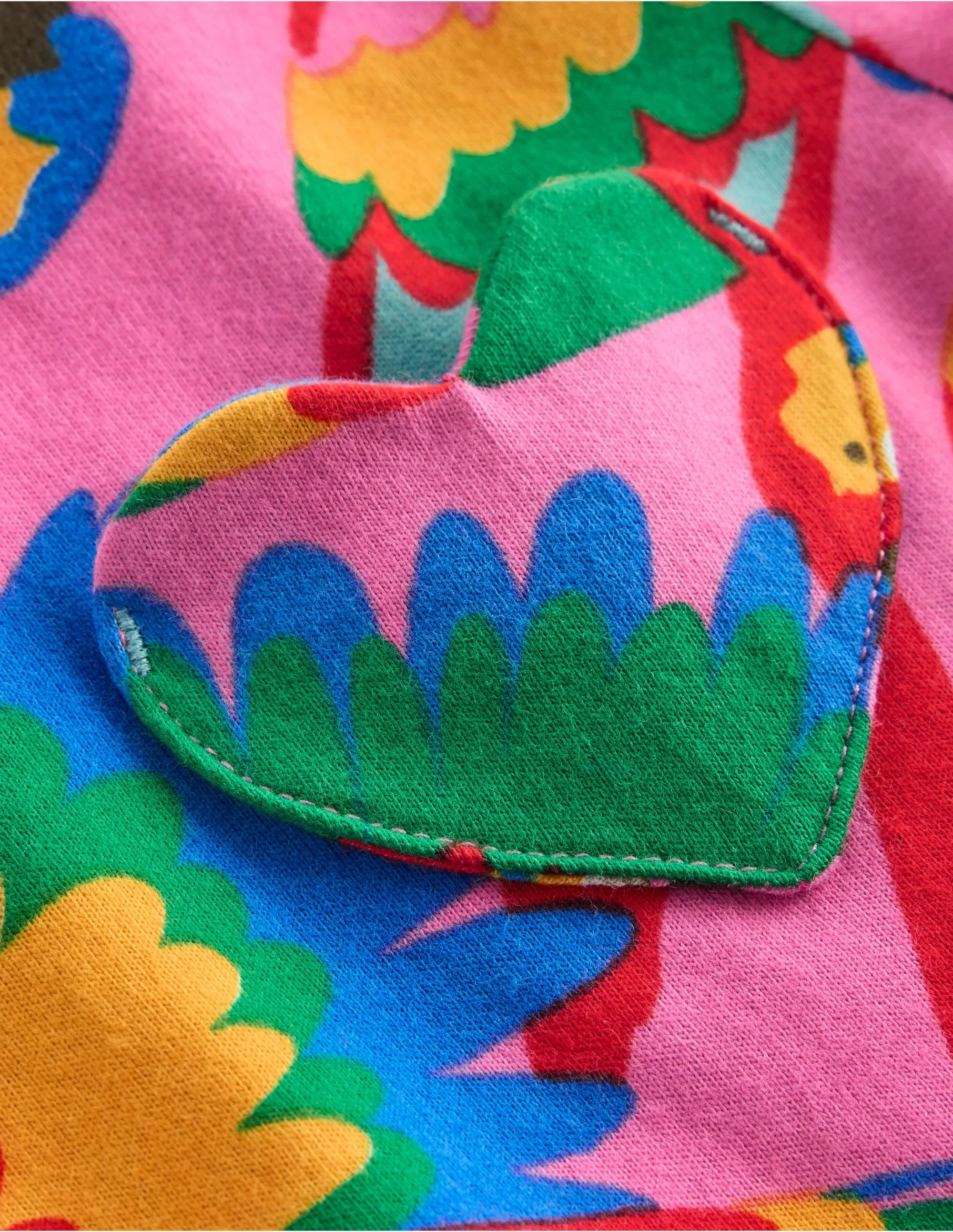 Heart Pocket Fun Jersey Dress-Multi Rainbow Parrot
