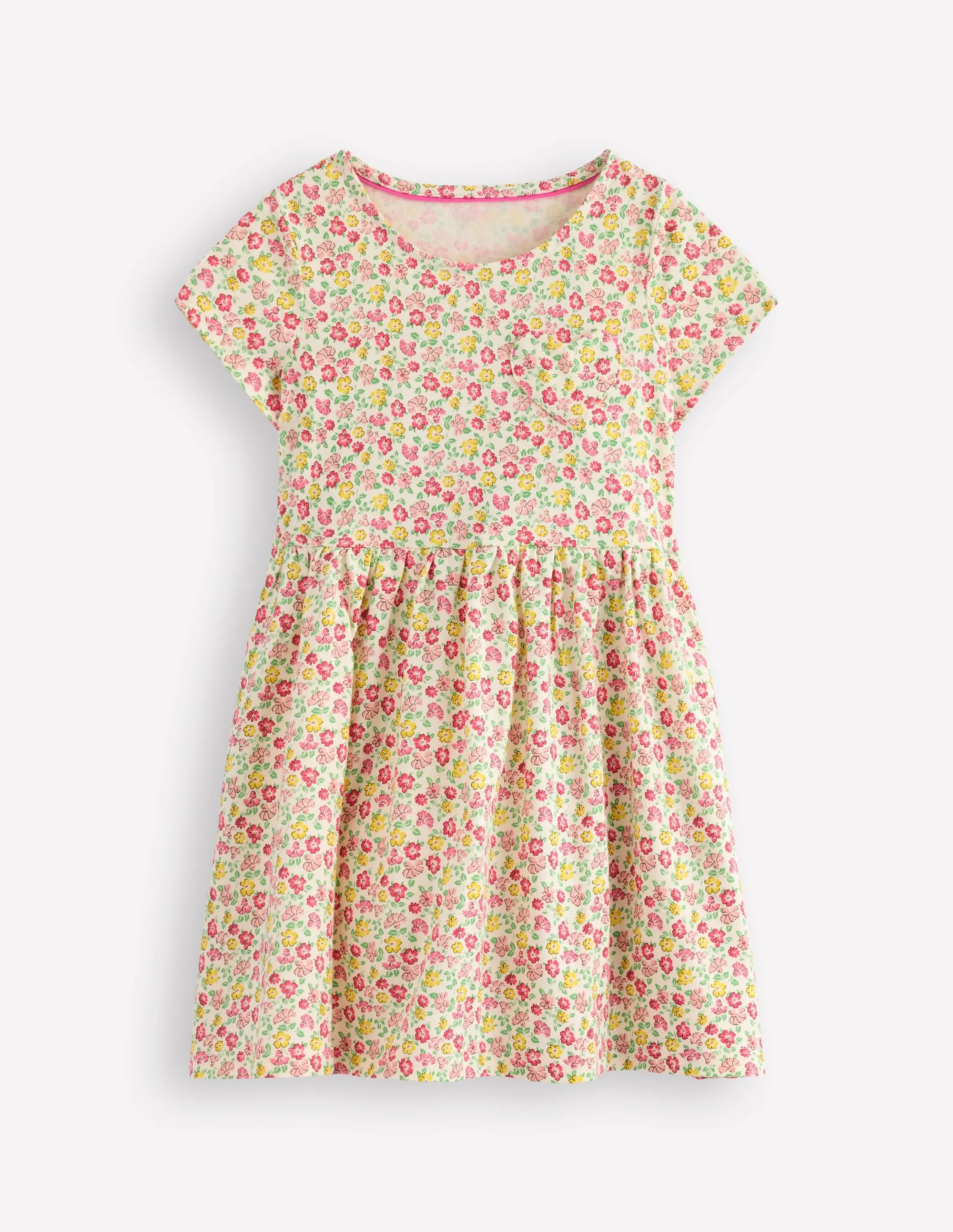 Heart Pocket Fun Jersey Dress-Multi Summer Flowerbed