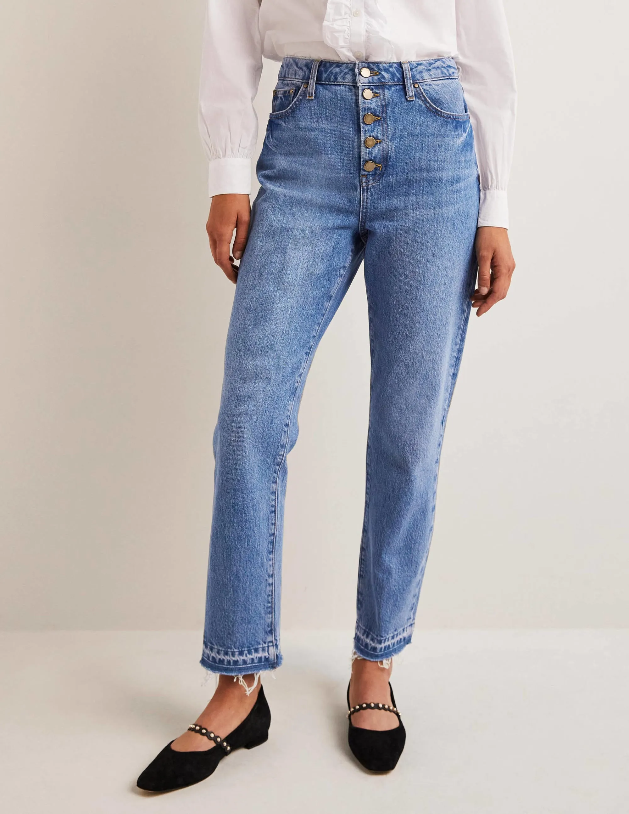 High Rise Straight Leg Jeans-Light Vintage