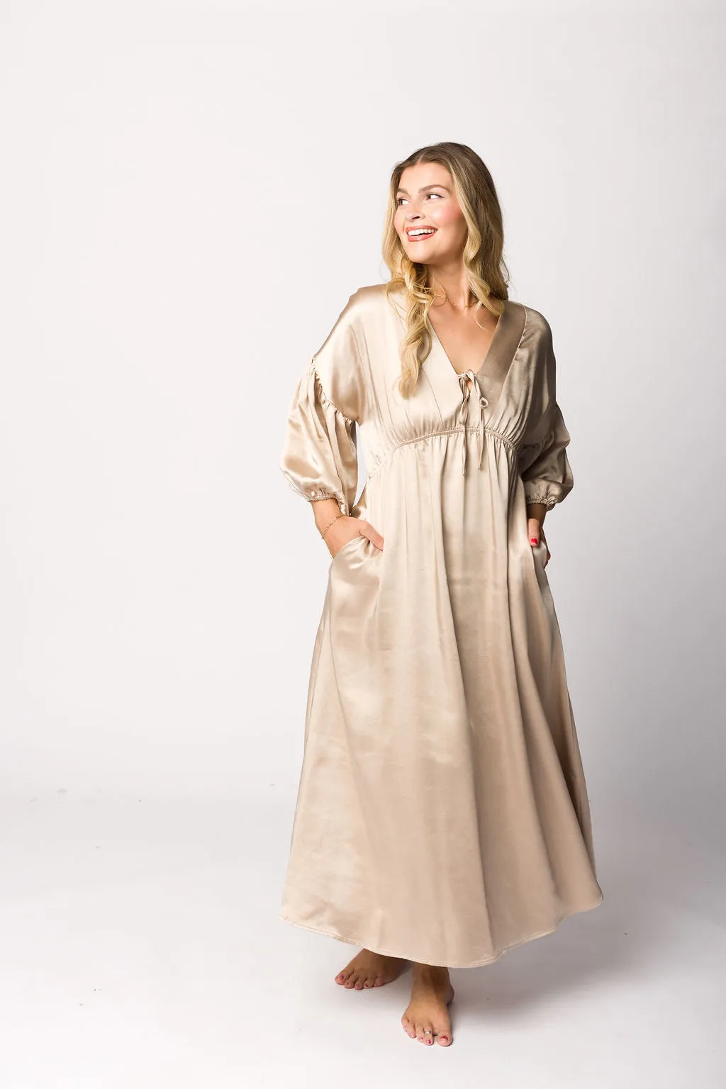 Hunter Premium *Satin* Midi Dress in Champagne - Bump Friendly