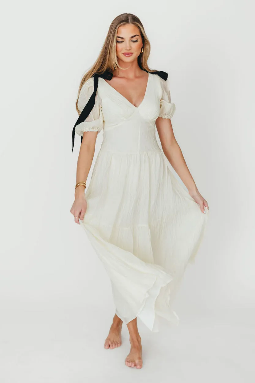 Iris Puffy Sleeve with Bows Maxi Dress in Cream