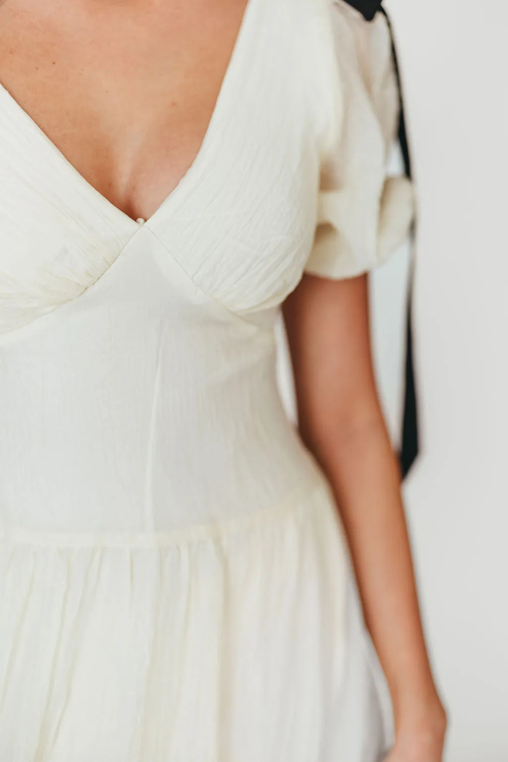 Iris Puffy Sleeve with Bows Maxi Dress in Cream