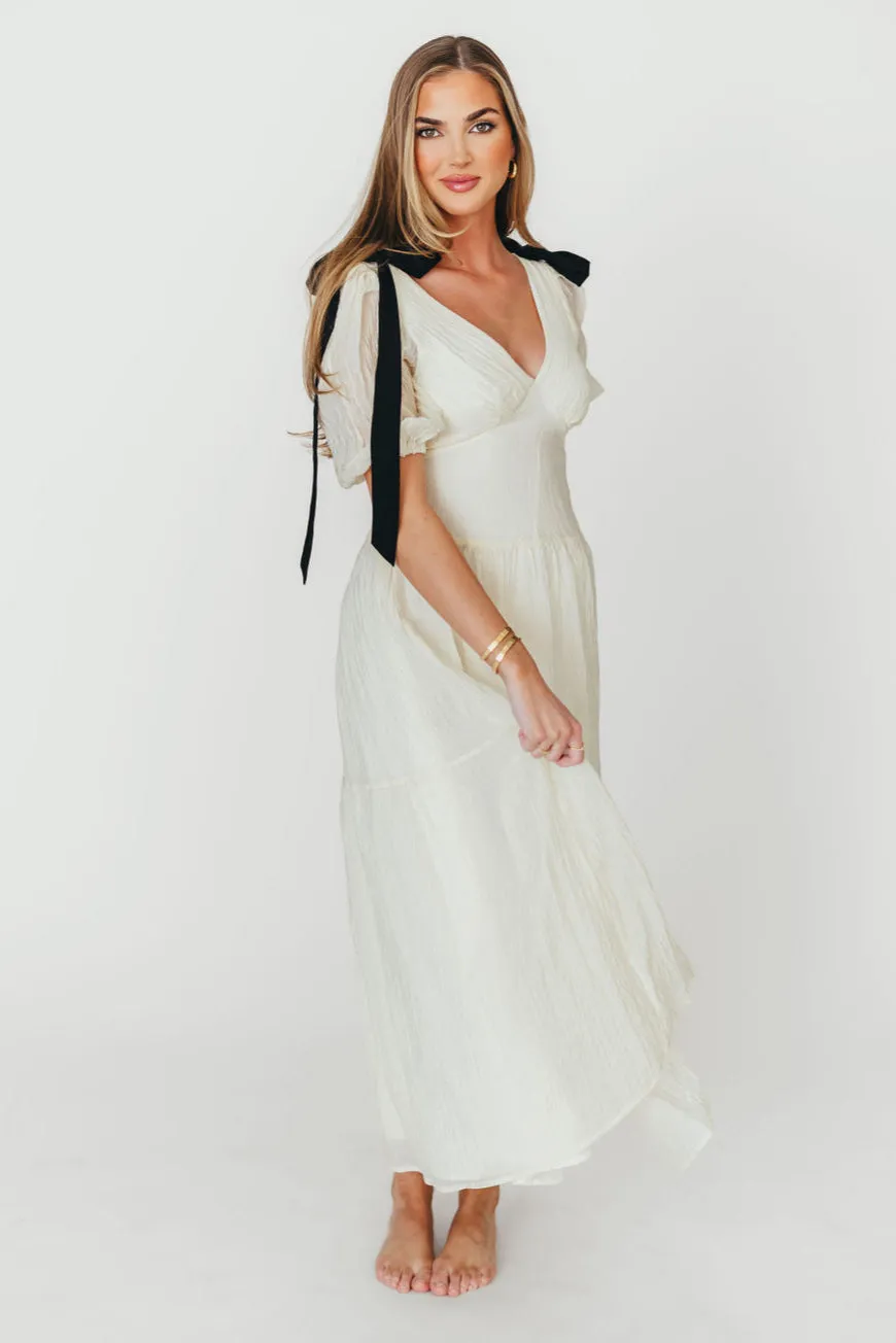 Iris Puffy Sleeve with Bows Maxi Dress in Cream