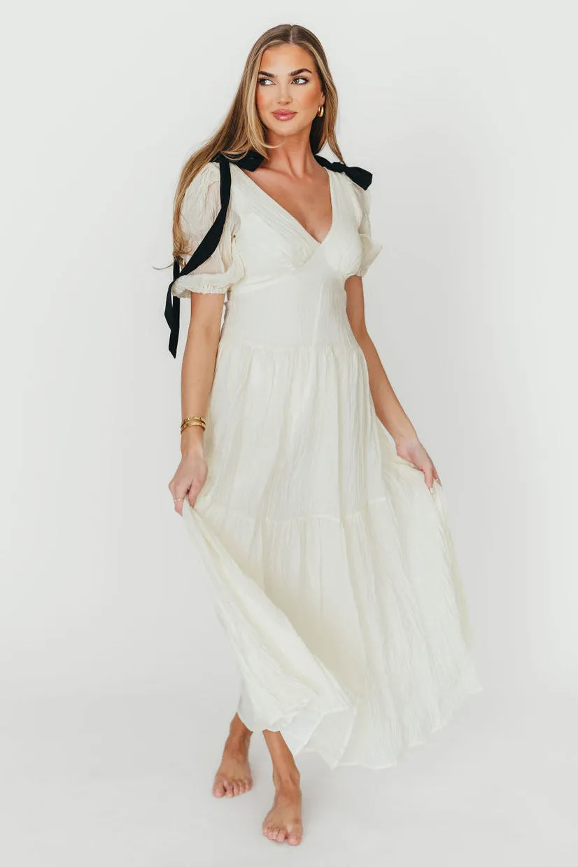 Iris Puffy Sleeve with Bows Maxi Dress in Cream