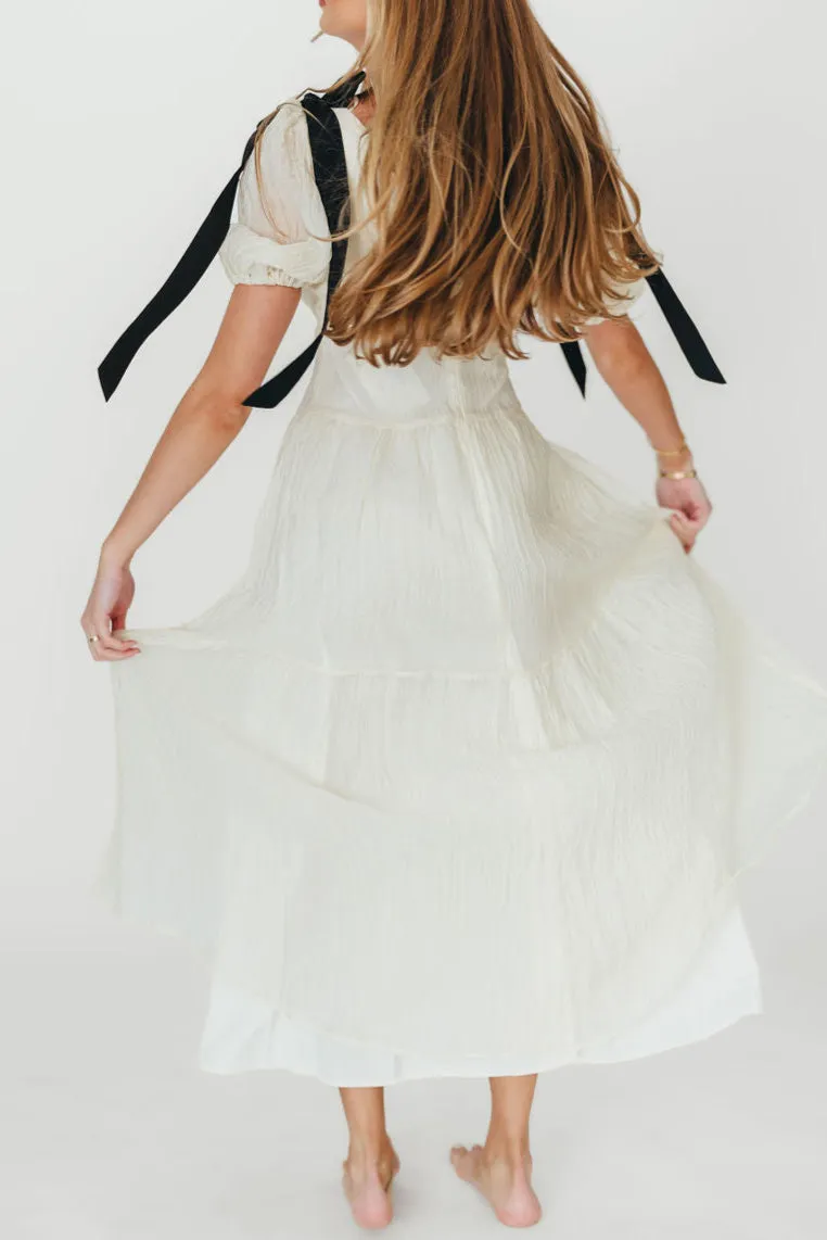 Iris Puffy Sleeve with Bows Maxi Dress in Cream