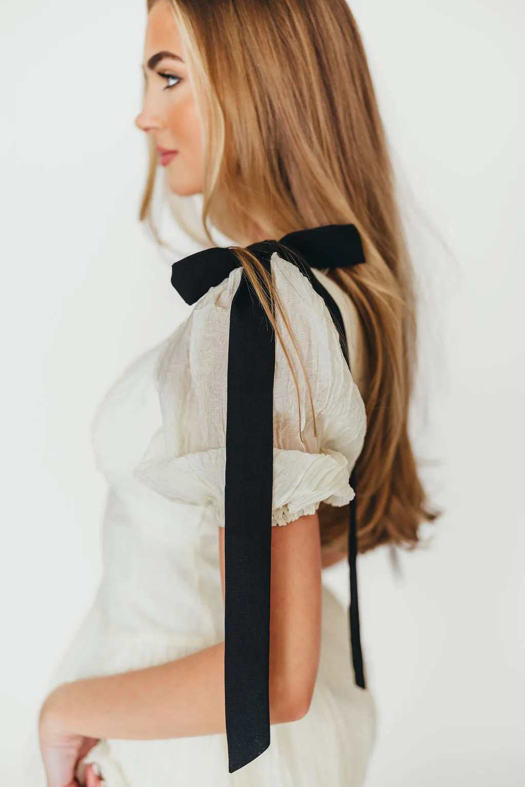 Iris Puffy Sleeve with Bows Maxi Dress in Cream