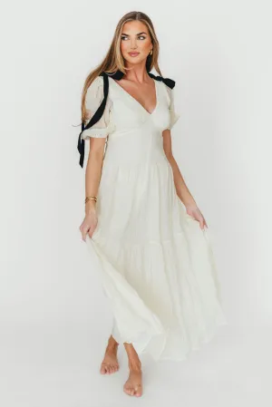 Iris Puffy Sleeve with Bows Maxi Dress in Cream