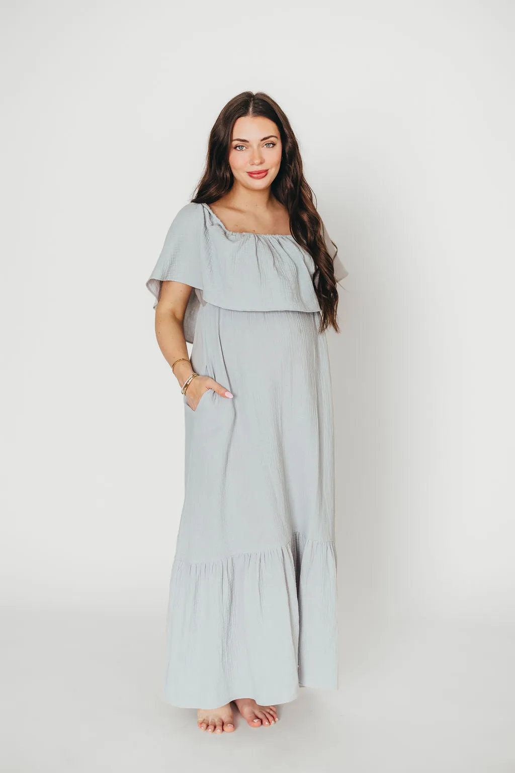 Josie 100% Cotton Maxi Dress in Cloud - Bump & Nursing Friendly