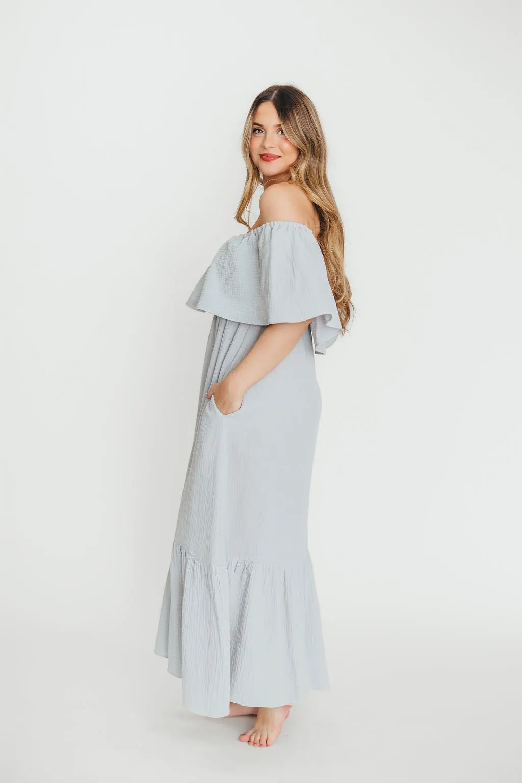 Josie 100% Cotton Maxi Dress in Cloud - Bump & Nursing Friendly