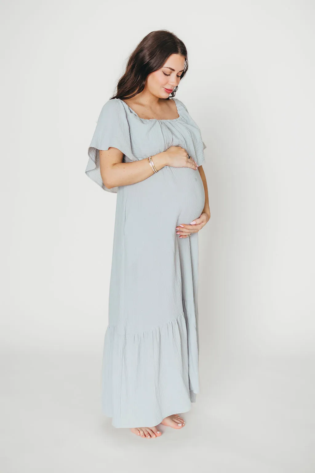 Josie 100% Cotton Maxi Dress in Cloud - Bump & Nursing Friendly