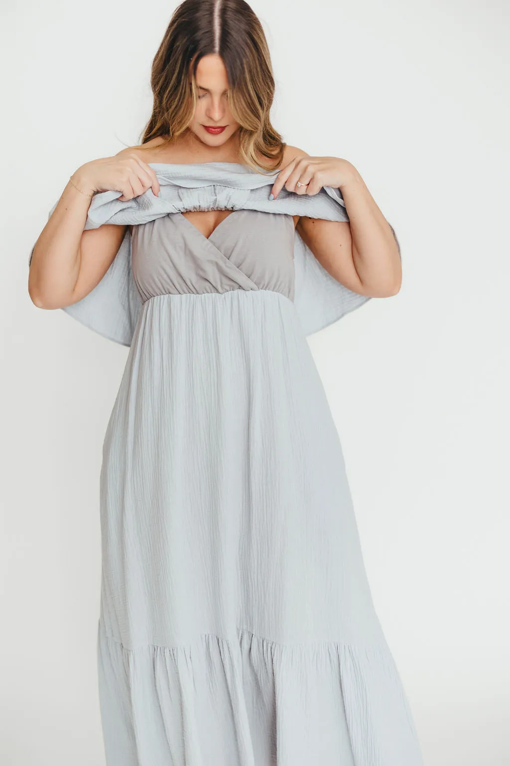 Josie 100% Cotton Maxi Dress in Cloud - Bump & Nursing Friendly