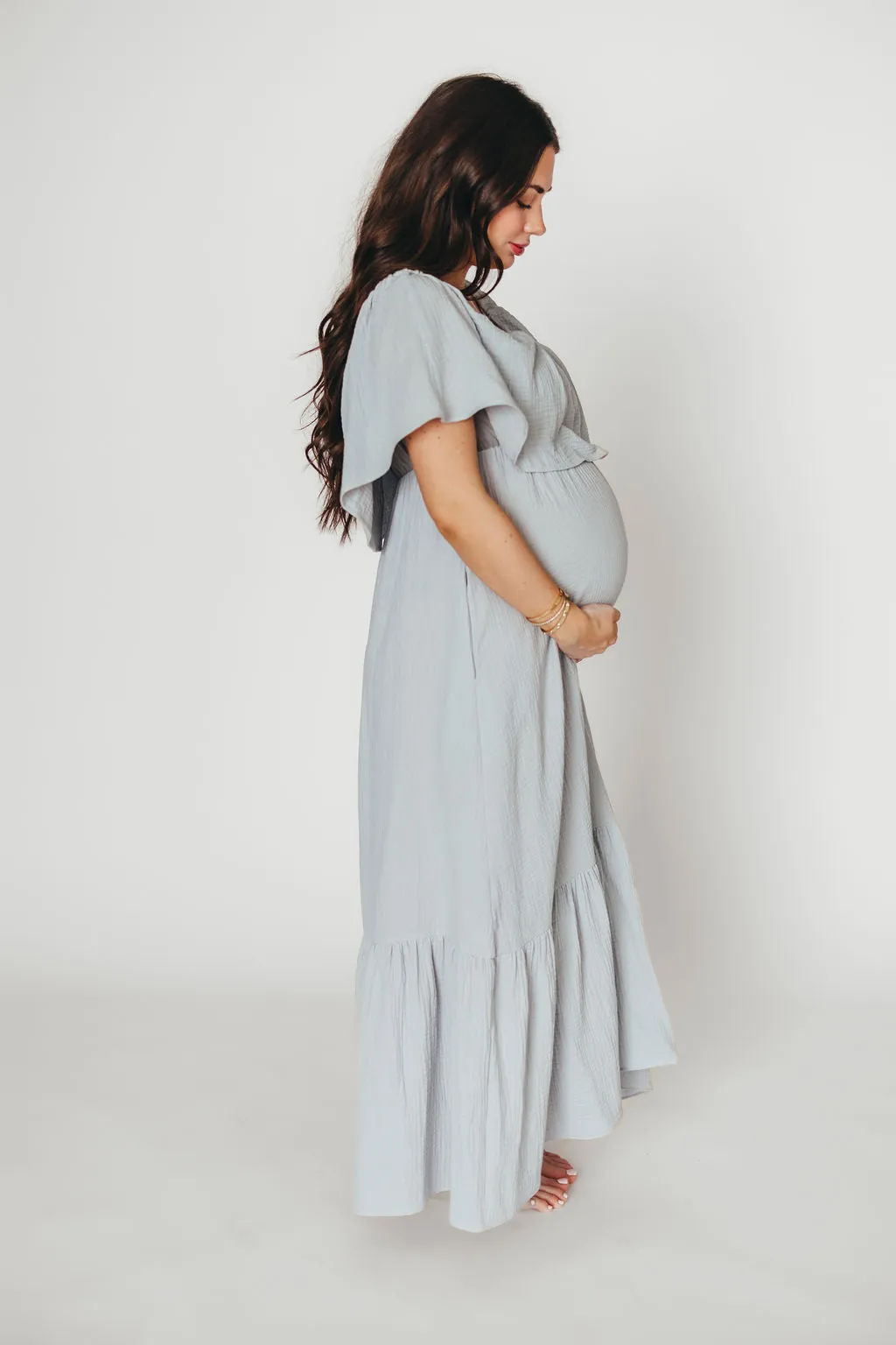 Josie 100% Cotton Maxi Dress in Cloud - Bump & Nursing Friendly